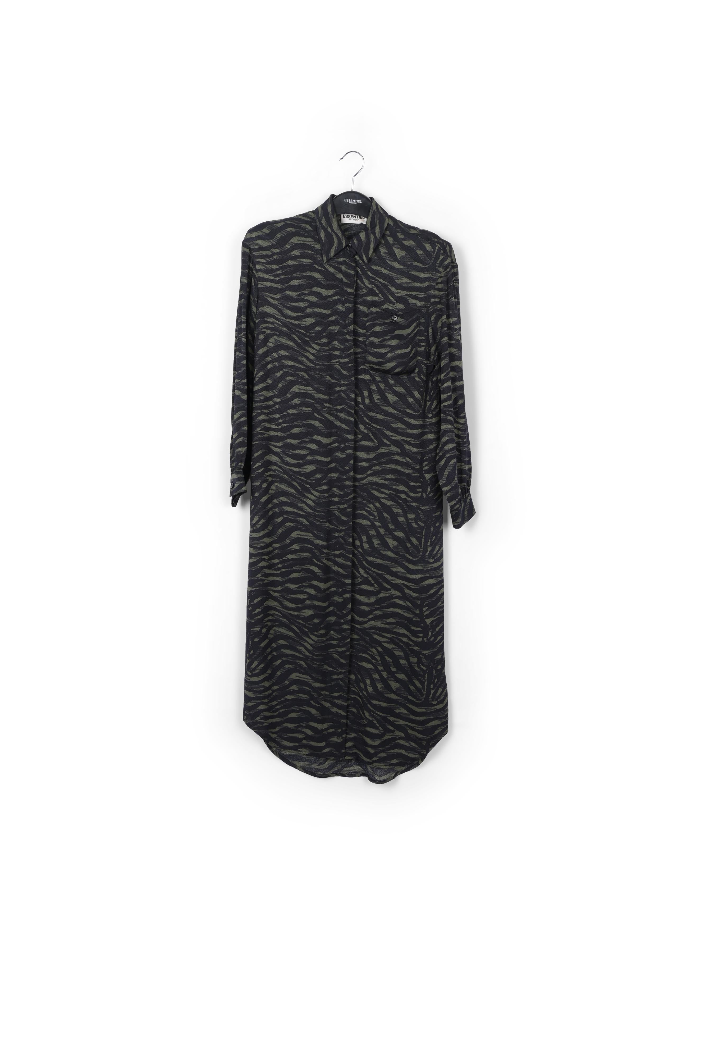 Robe chemise midi à imprimé zèbre vert et noir RE—SSENTIEL | Essentiel second hand
