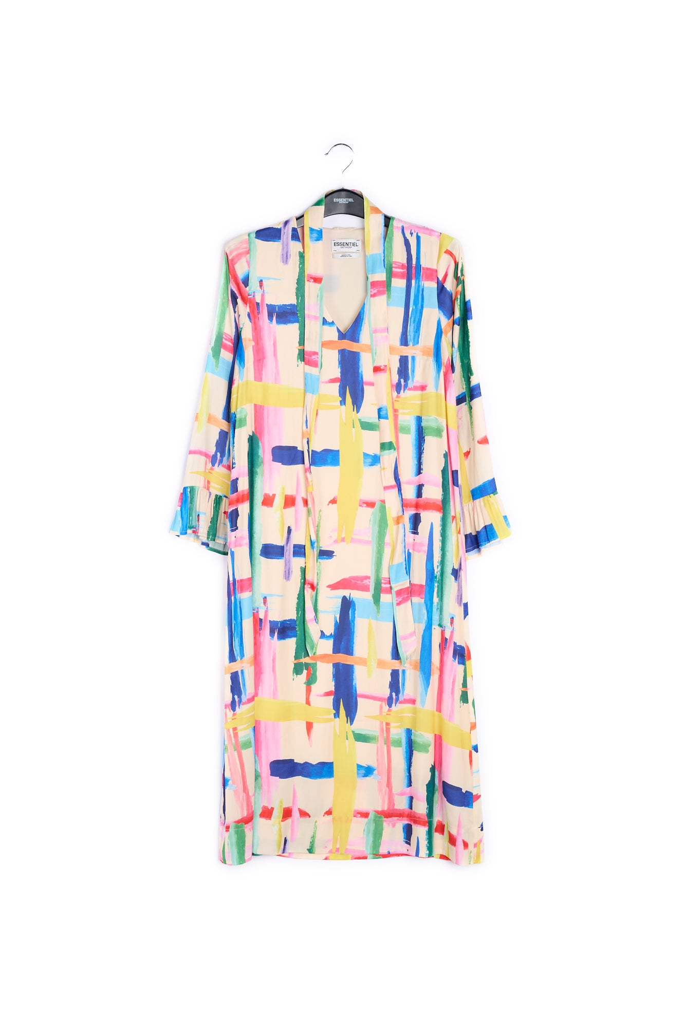 Multicolored graphic striped belted midi dress RE—SSENTIEL | Essentiel second hand