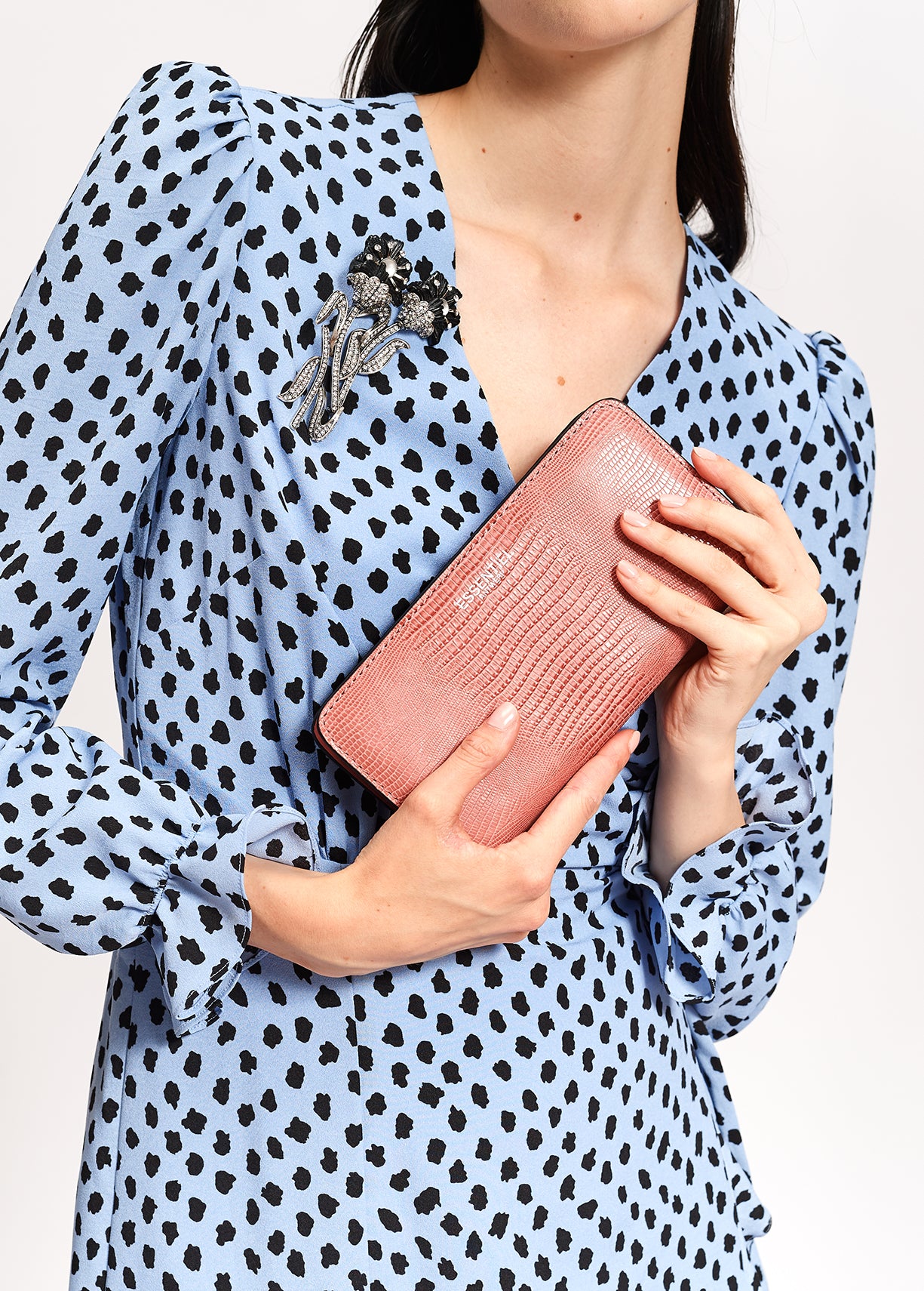 Light blue polka dot wrap mini dress RE—SSENTIEL | Essentiel second hand