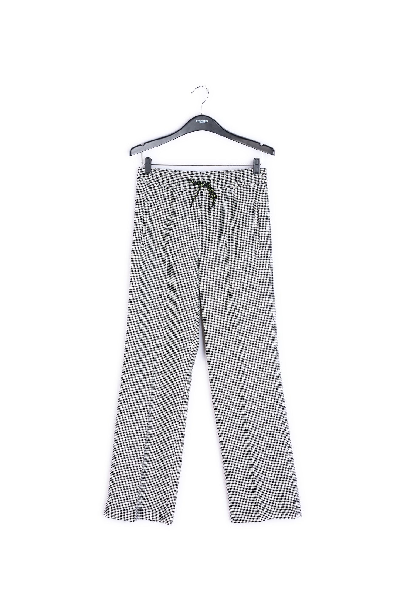 Black and off-white houndstooth pants with drawstring RE—SSENTIEL | Essentiel second hand