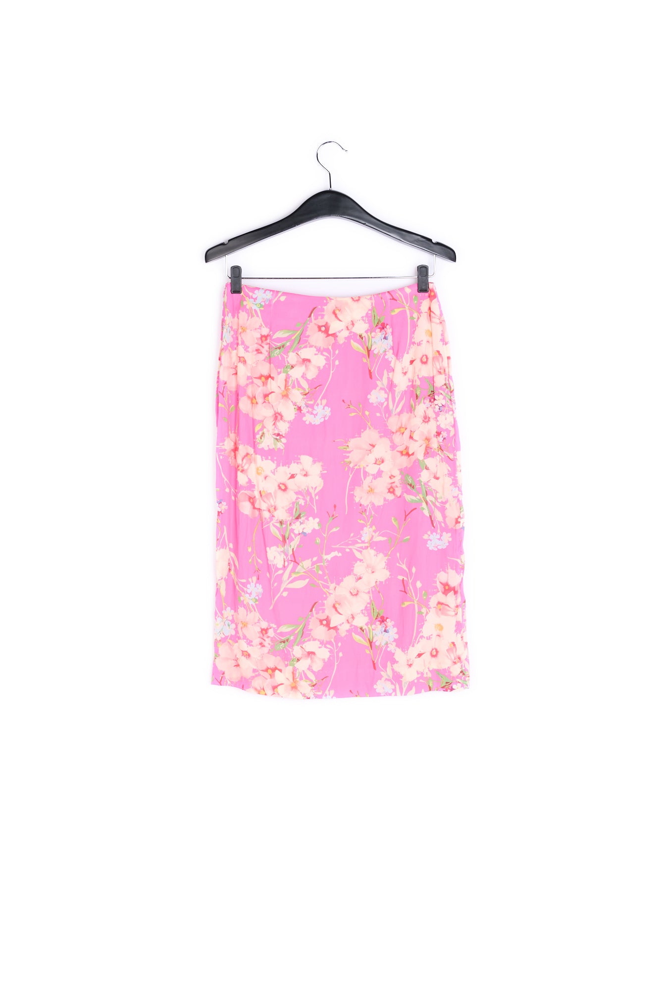 Pink floral skirt with swishy platted panel RE—SSENTIEL | Essentiel second hand