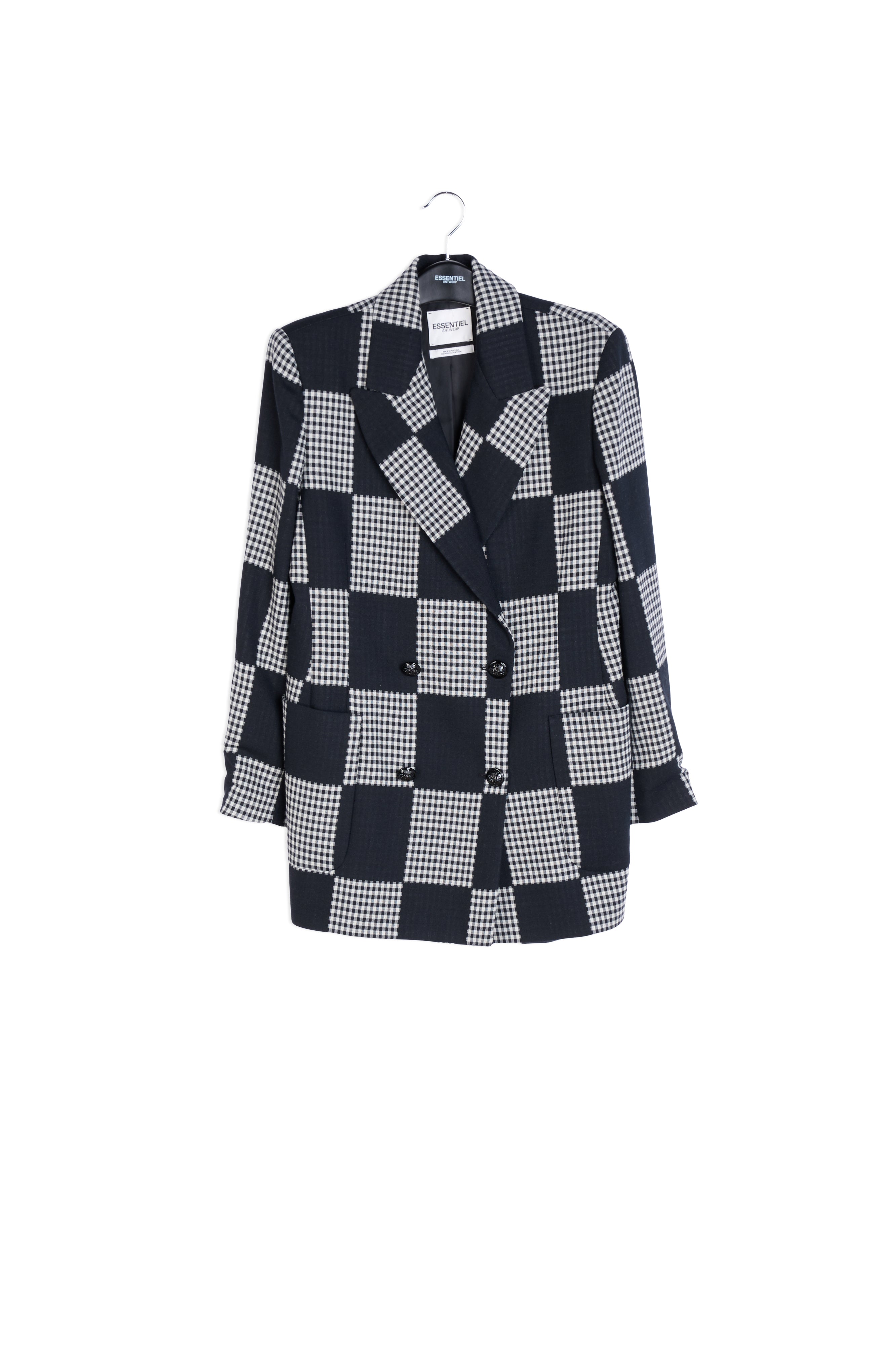 Black and off-white contemporary double-breasted blazer RE—SSENTIEL | Essentiel second hand