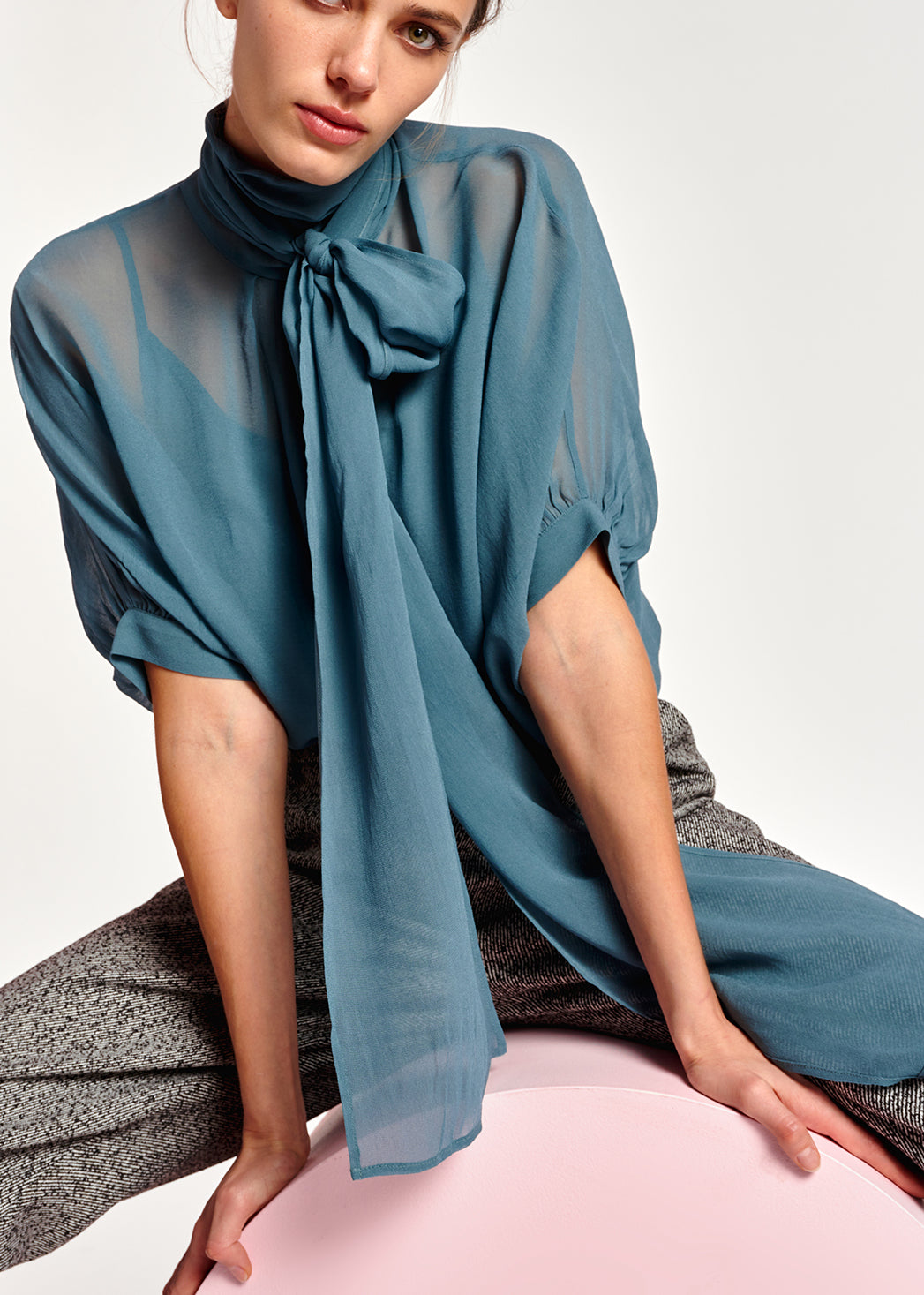 Blue voluminous sheer top RE—SSENTIEL | Essentiel second hand