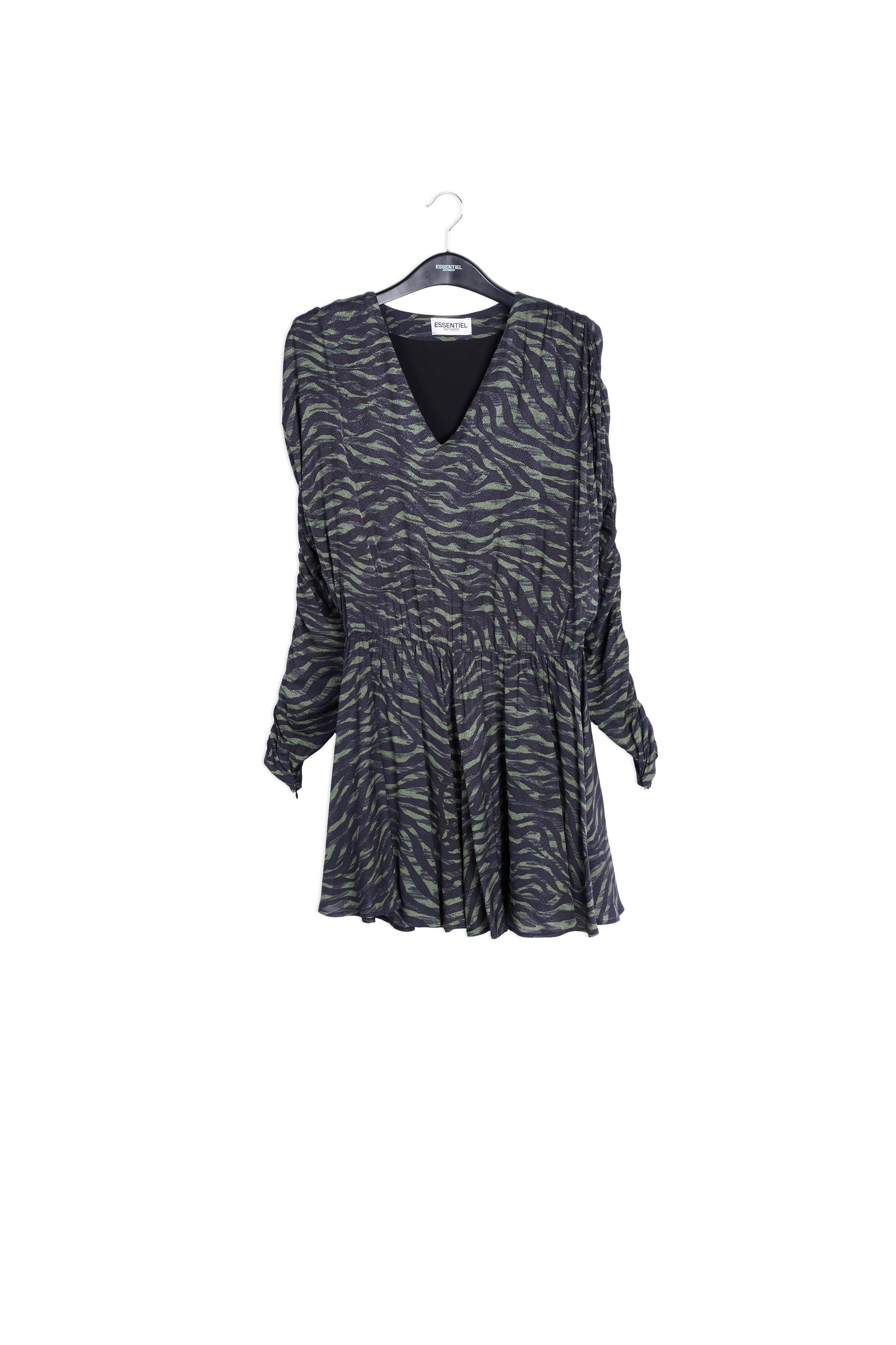 Khaki and black zebra print mini dress RE—SSENTIEL | Essentiel second hand