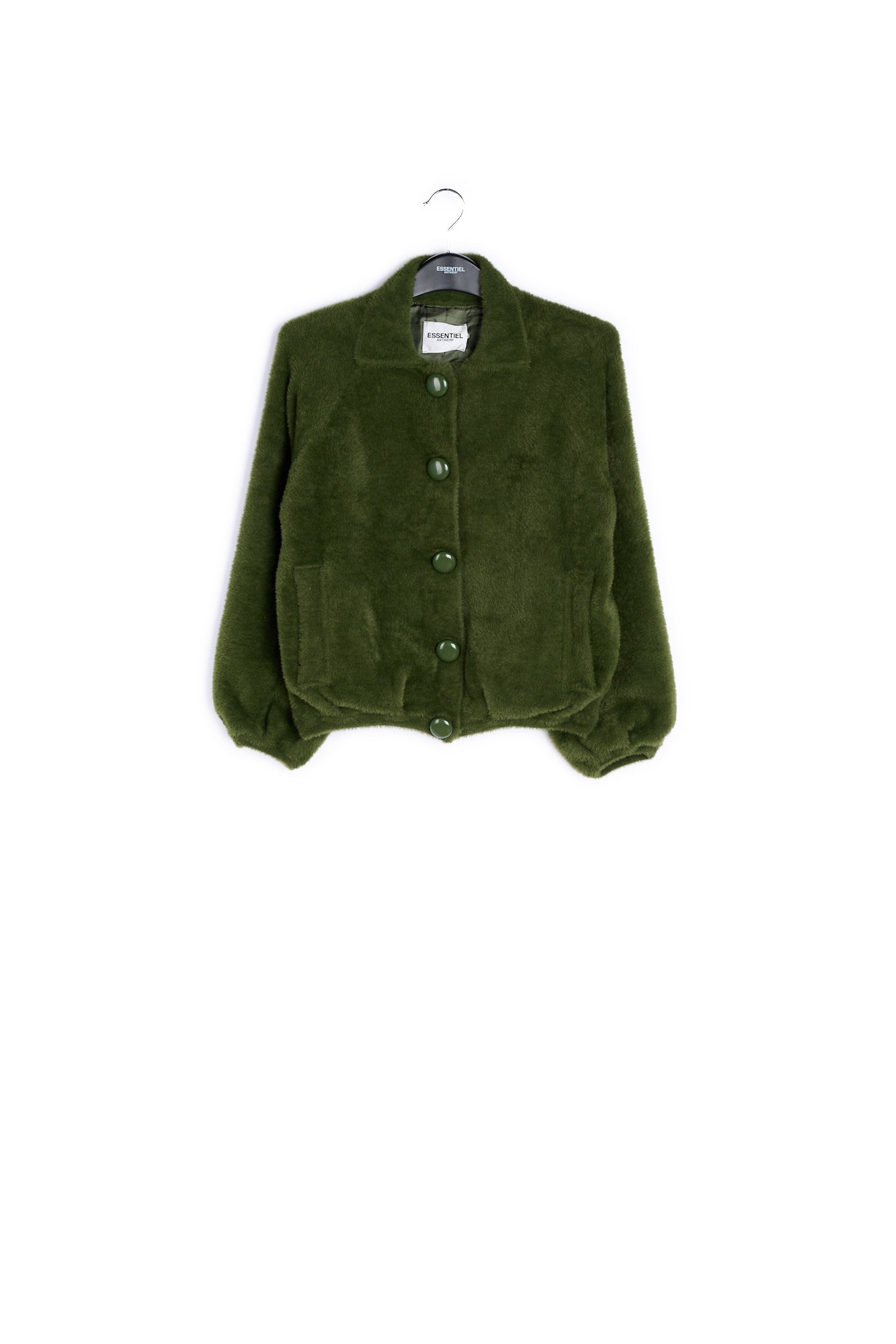 Pine green knitted short jacket RE—SSENTIEL | Essentiel second hand