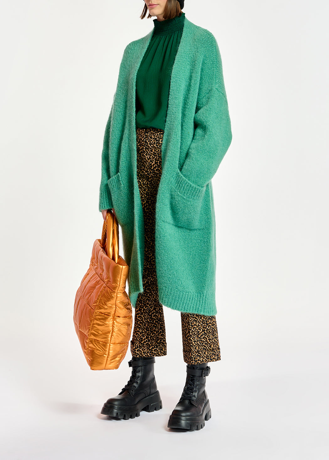 Teal midi-length mohair-blend cardigan RE—SSENTIEL | Essentiel second hand