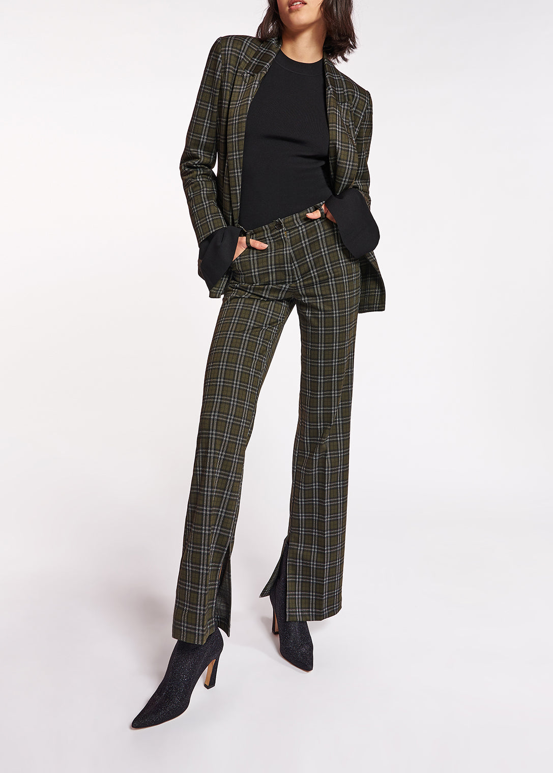 Blazer croisé à  carreaux kaki RE—SSENTIEL | Essentiel second hand