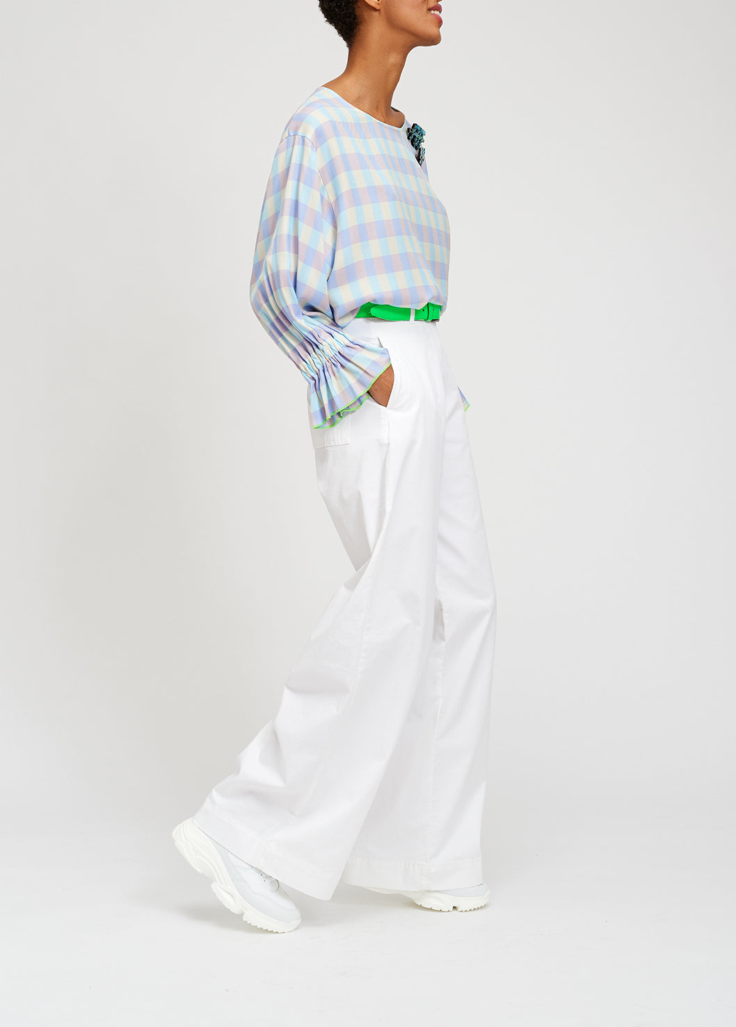 Light blue and purple plaid top with three-quarter sleeves RE—SSENTIEL | Essentiel second hand