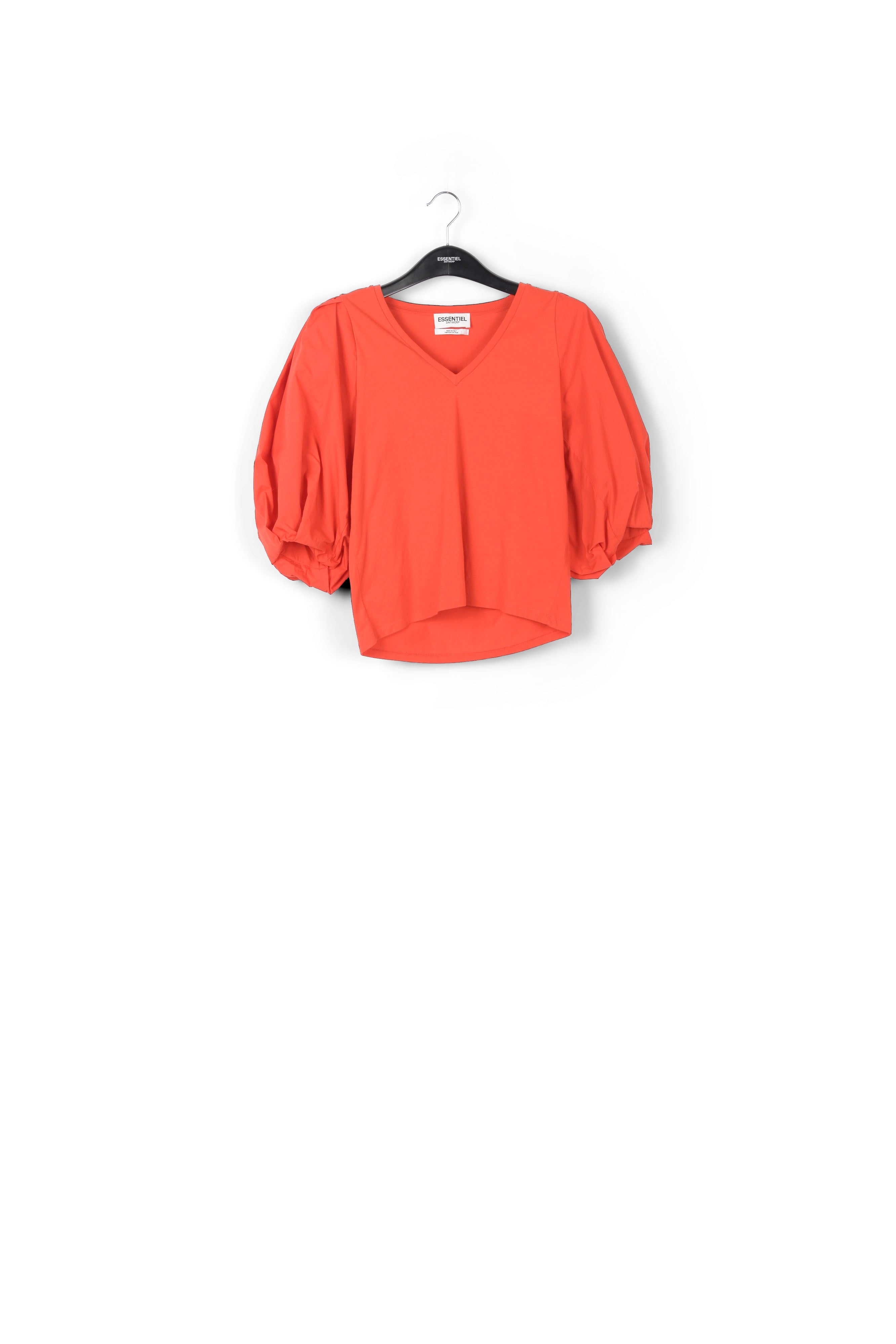 T-shirt V en jersey rouge avec manches en popeline RE—SSENTIEL | Essentiel second hand