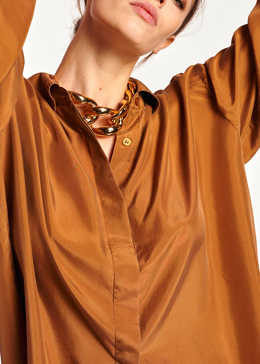 Camel loose-fit silk shirt RE—SSENTIEL | Essentiel second hand
