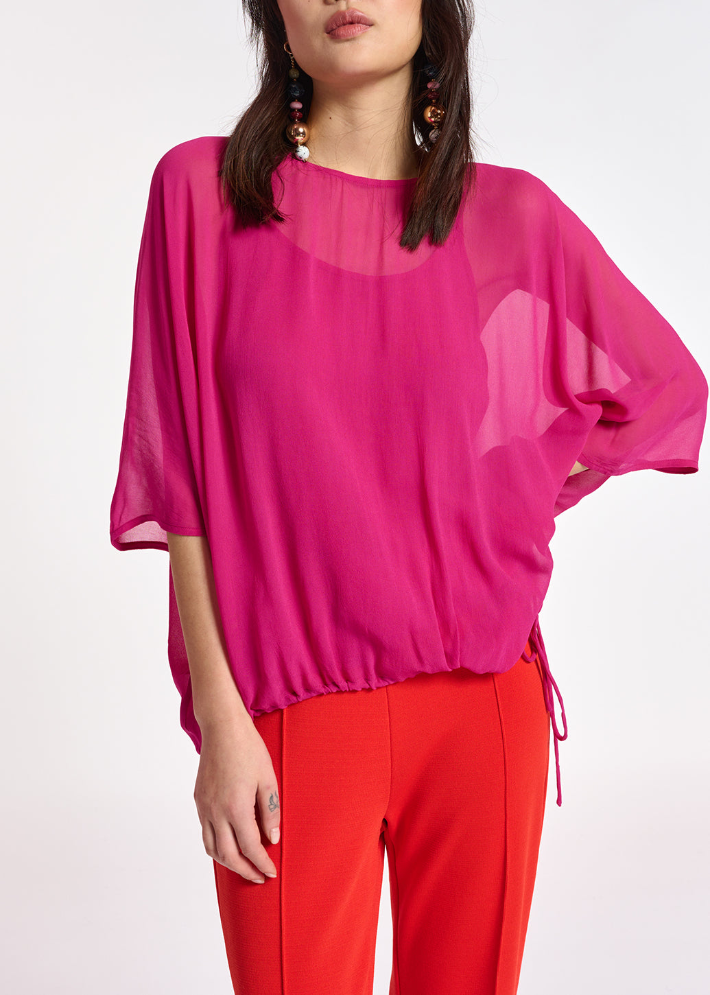 Pink voluminous sheer top RE—SSENTIEL | Essentiel second hand