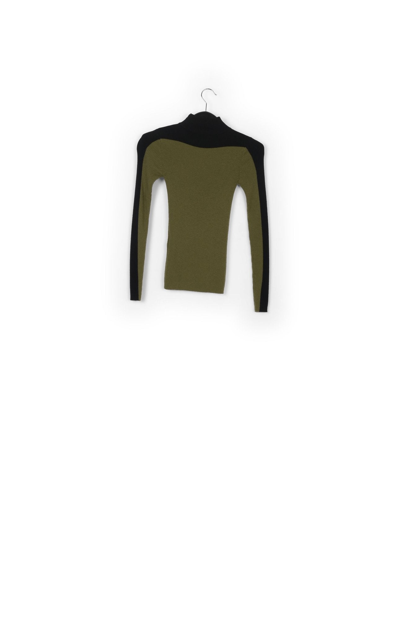 Pull à col roulé bicolore kaki et noir RE—SSENTIEL | Essentiel second hand