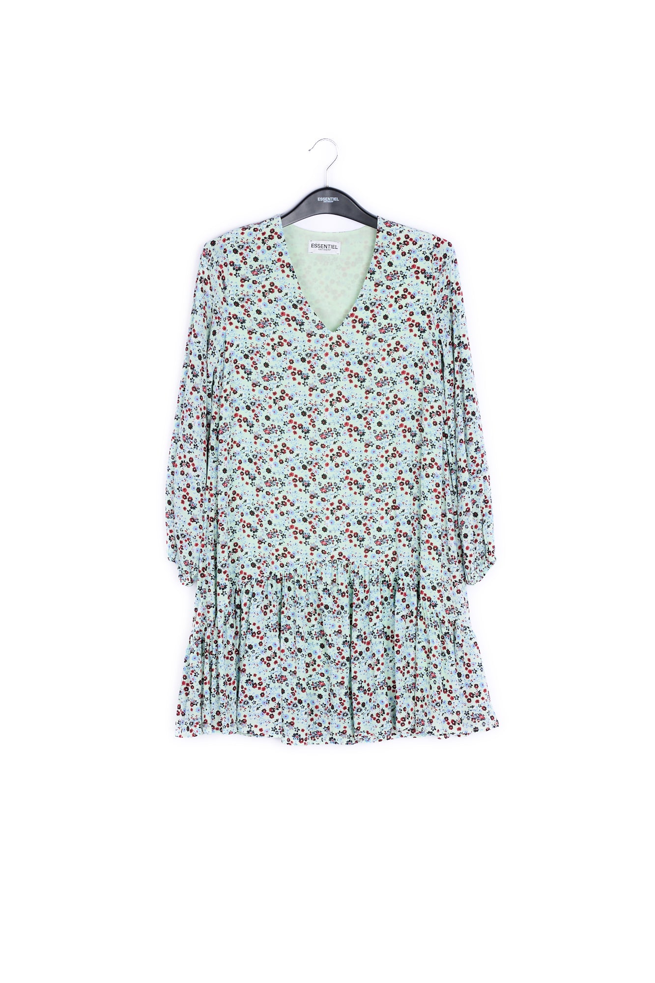 Muntgroene mini-jurk met bloemenprint RE—SSENTIEL | Essentiel second hand