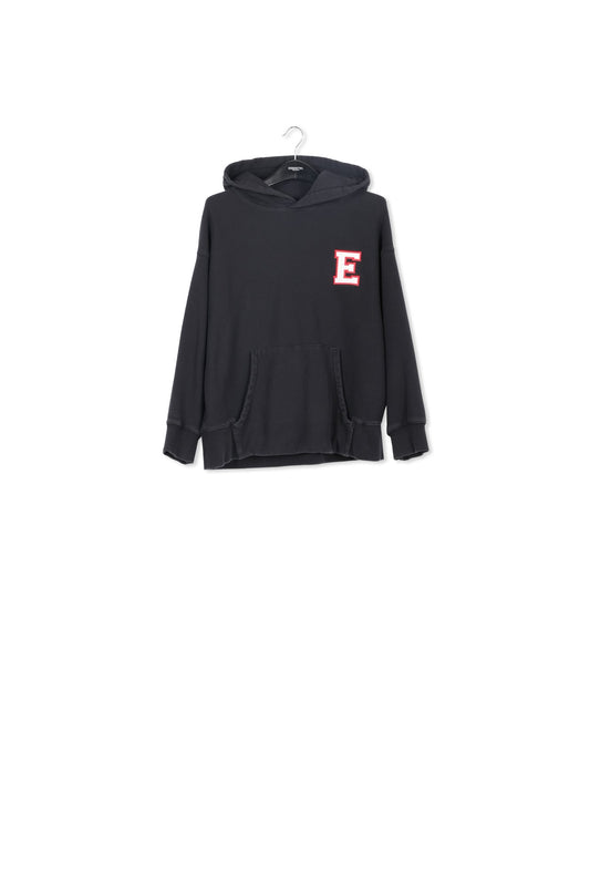 Black cotton hoodie with embroidered patches RE—SSENTIEL | Essentiel second hand