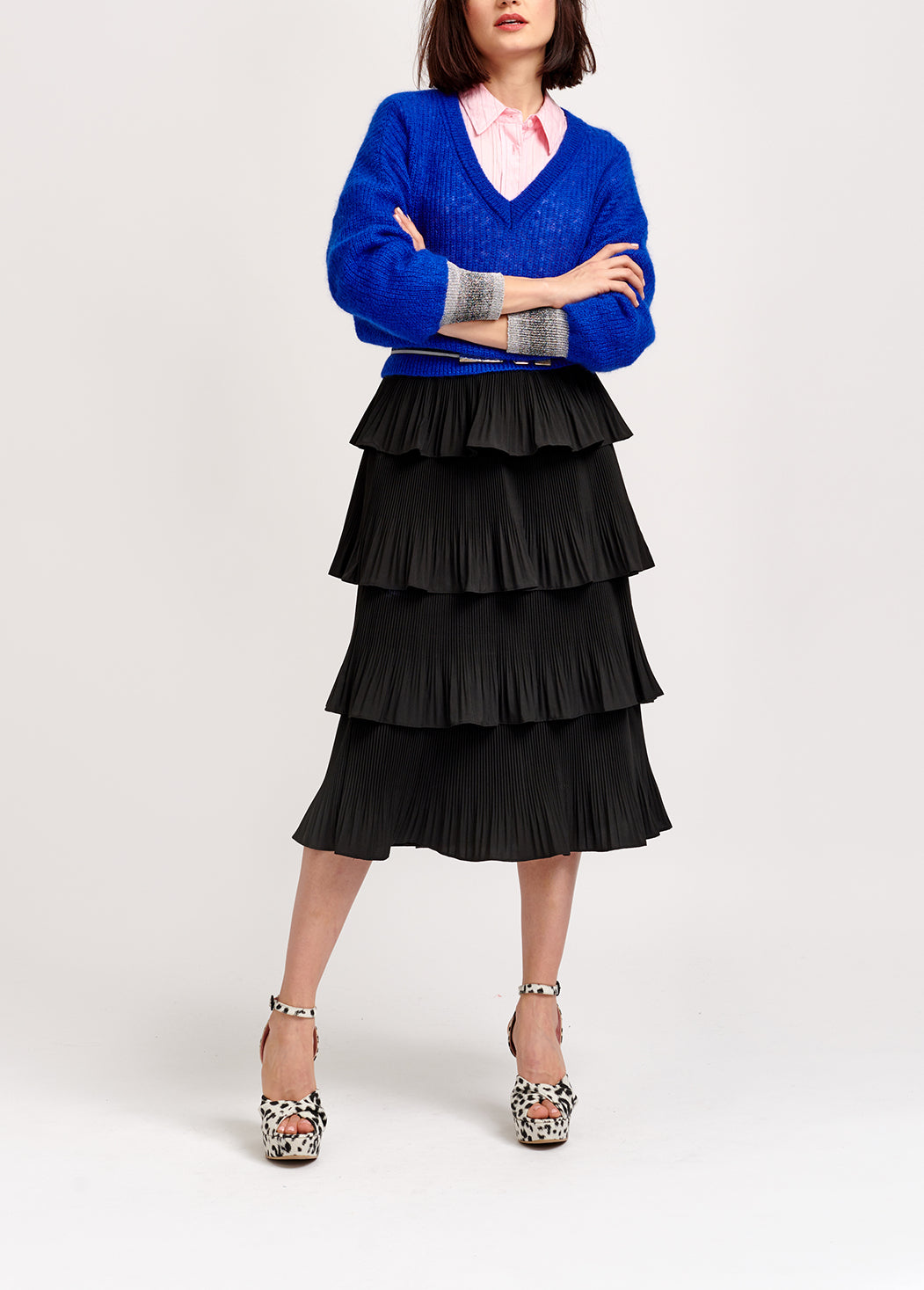 Cobalt blue mohair-blend v-neck sweater with metallic cuffs RE—SSENTIEL | Essentiel second hand