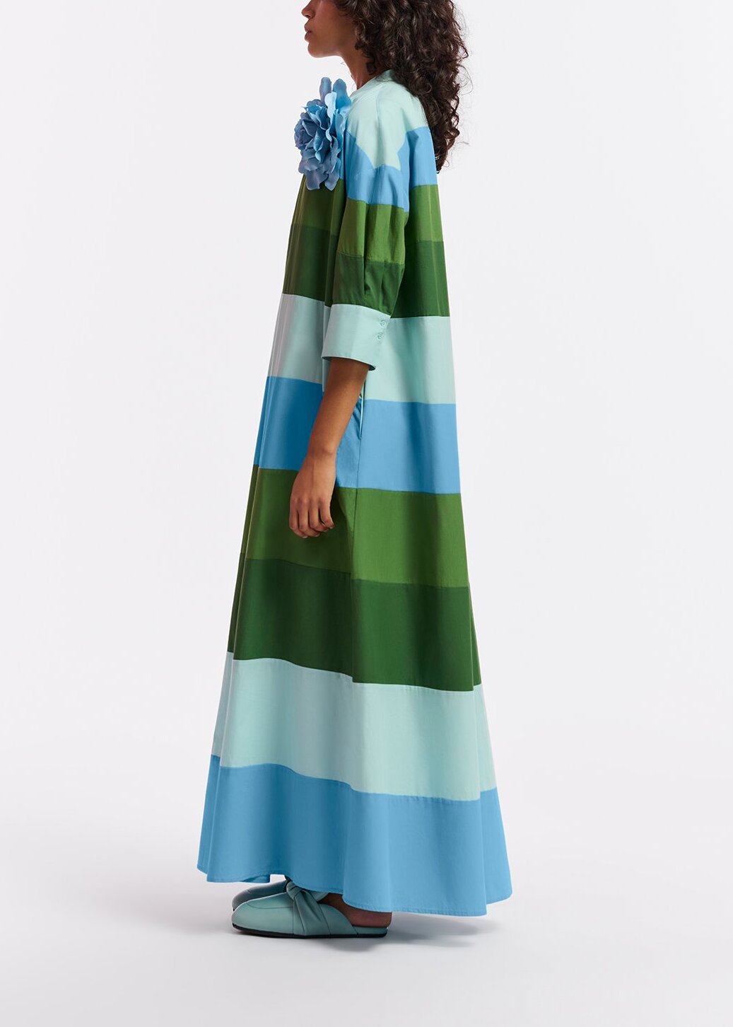 Robe maxi en coton bleu clair, bleue et verte RE—SSENTIEL | Essentiel second hand