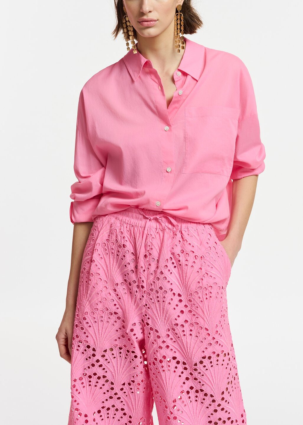 Pink oversized cotton-voile shirt RE—SSENTIEL | Essentiel second hand