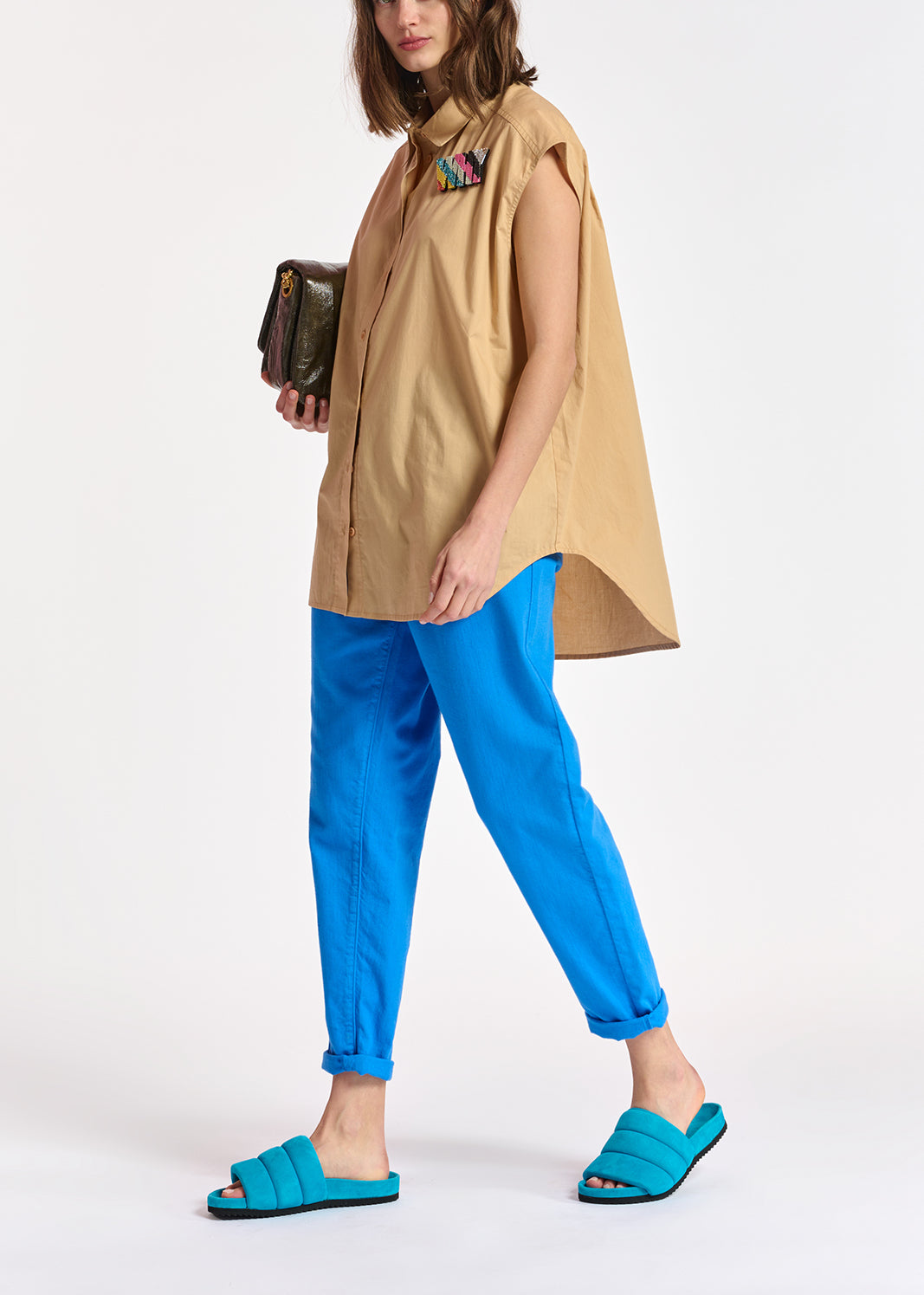 Beige sleeveless cotton shirt RE—SSENTIEL | Essentiel second hand