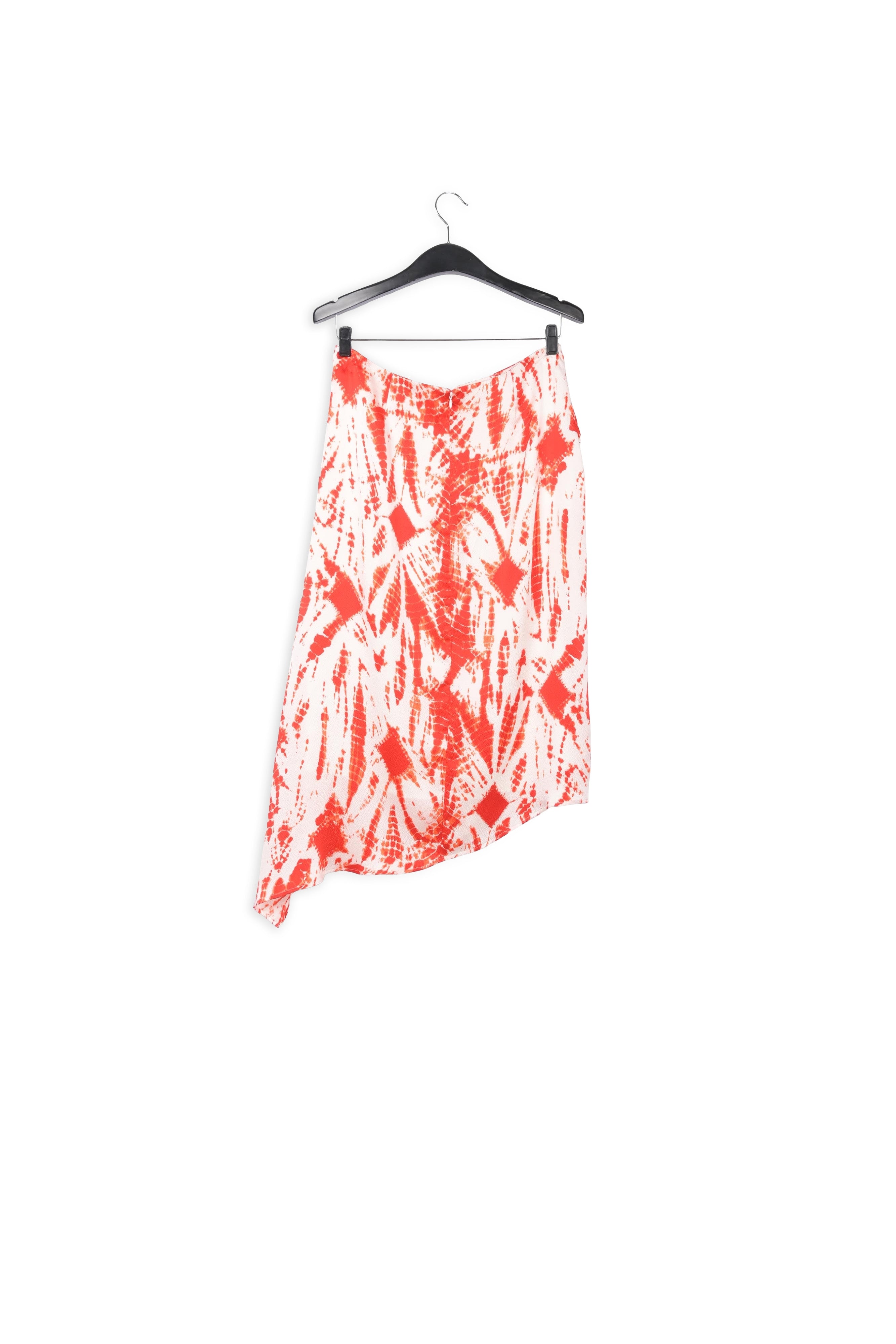 Gebroken witte en rode tie-dyed zijden midirok RE—SSENTIEL | Essentiel second hand