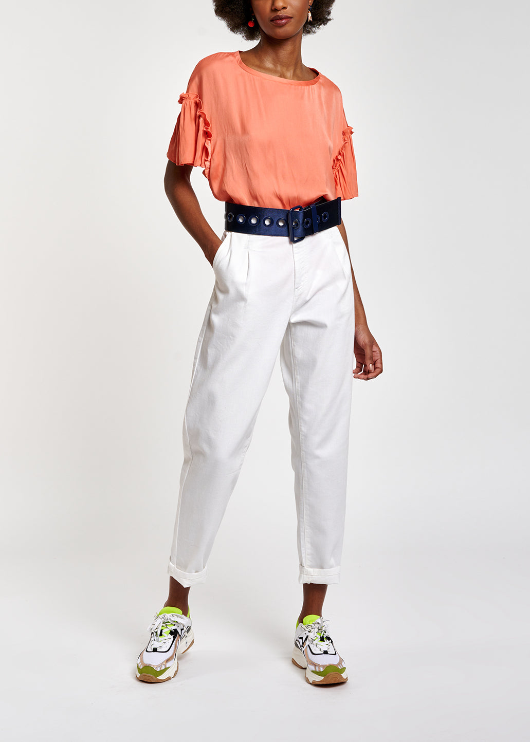 Light orange ruffled short-sleeve top RE—SSENTIEL | Essentiel second hand