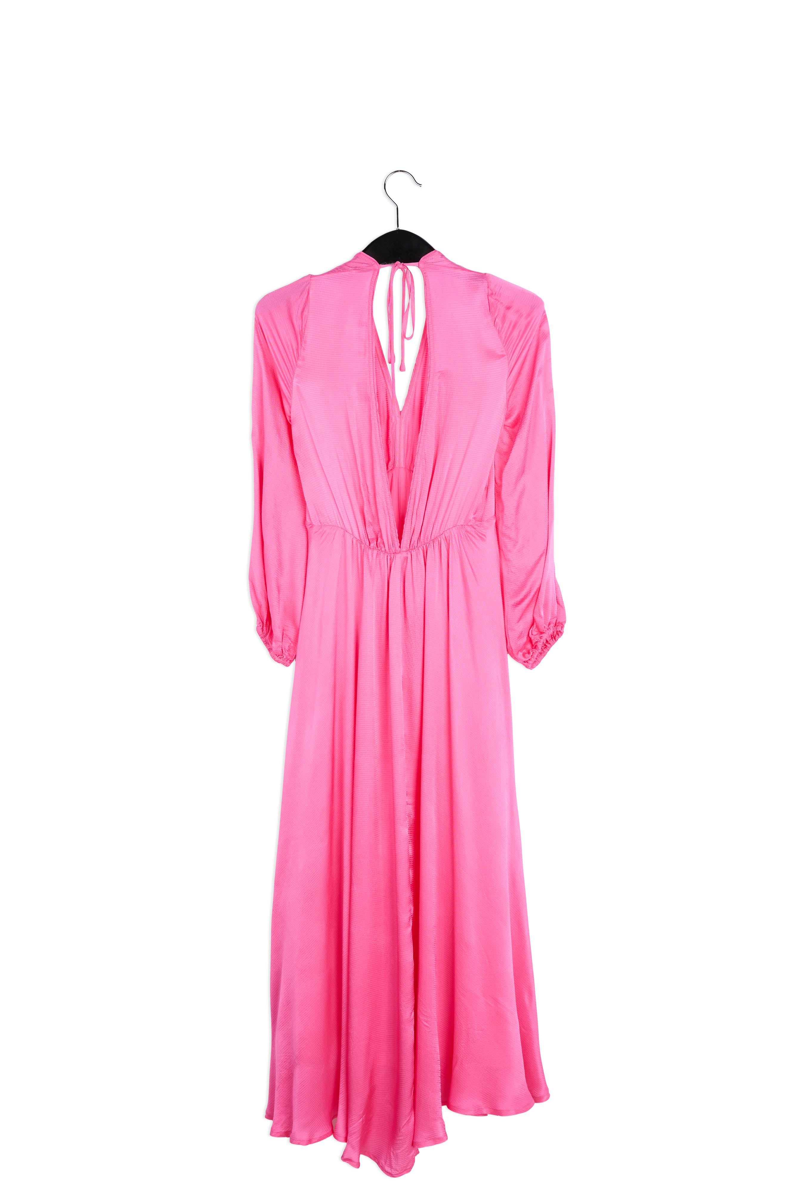 Neon pink long-sleeved v-neck maxi dress RE—SSENTIEL | Essentiel second hand