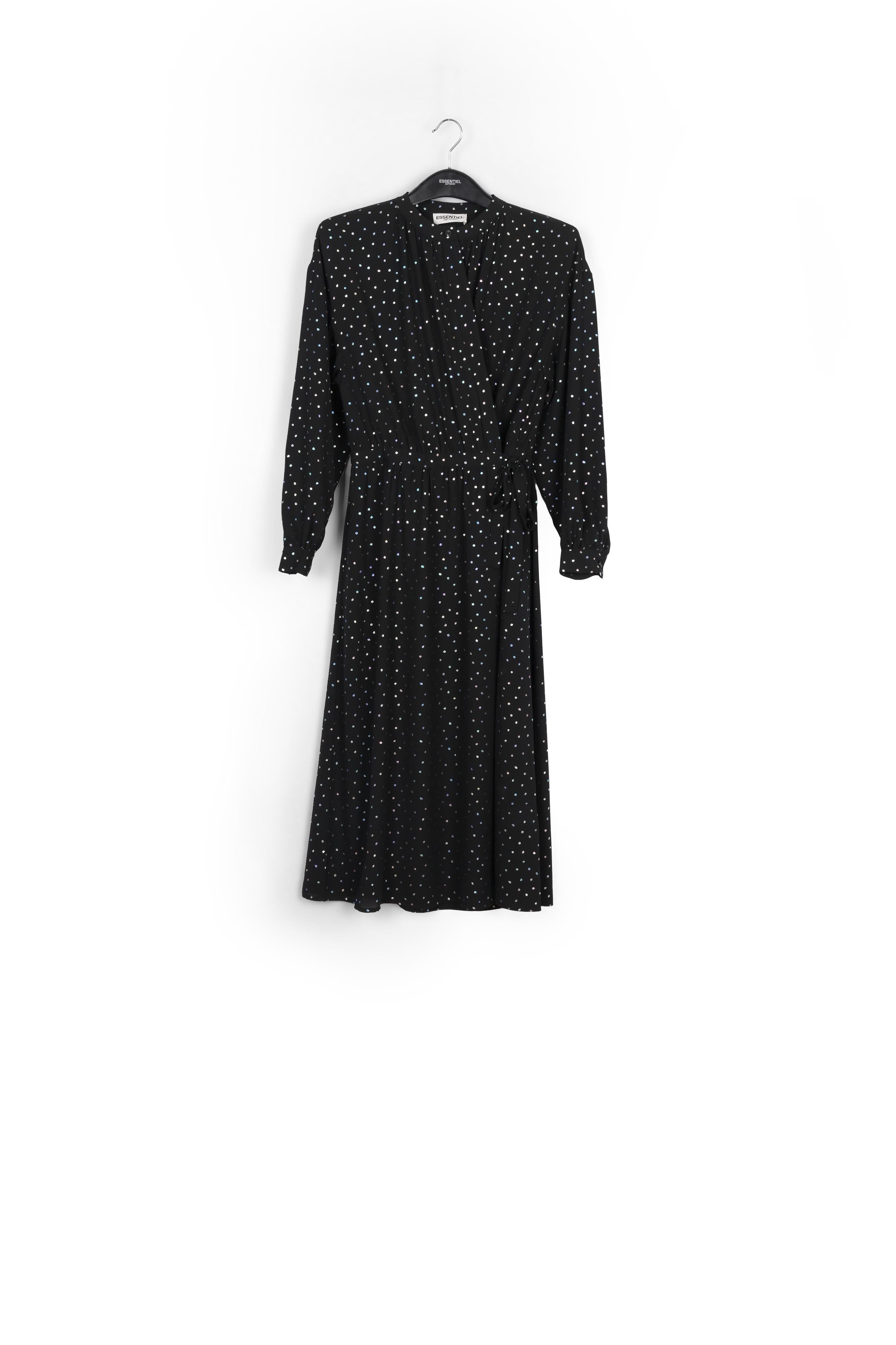 Black belted midi dress with holographic polka dots RE—SSENTIEL | Essentiel second hand