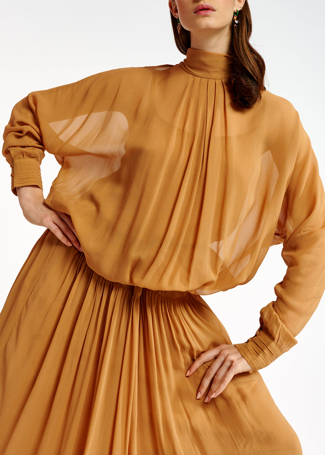 Tan voluminous maxi-length dress RE—SSENTIEL | Essentiel second hand