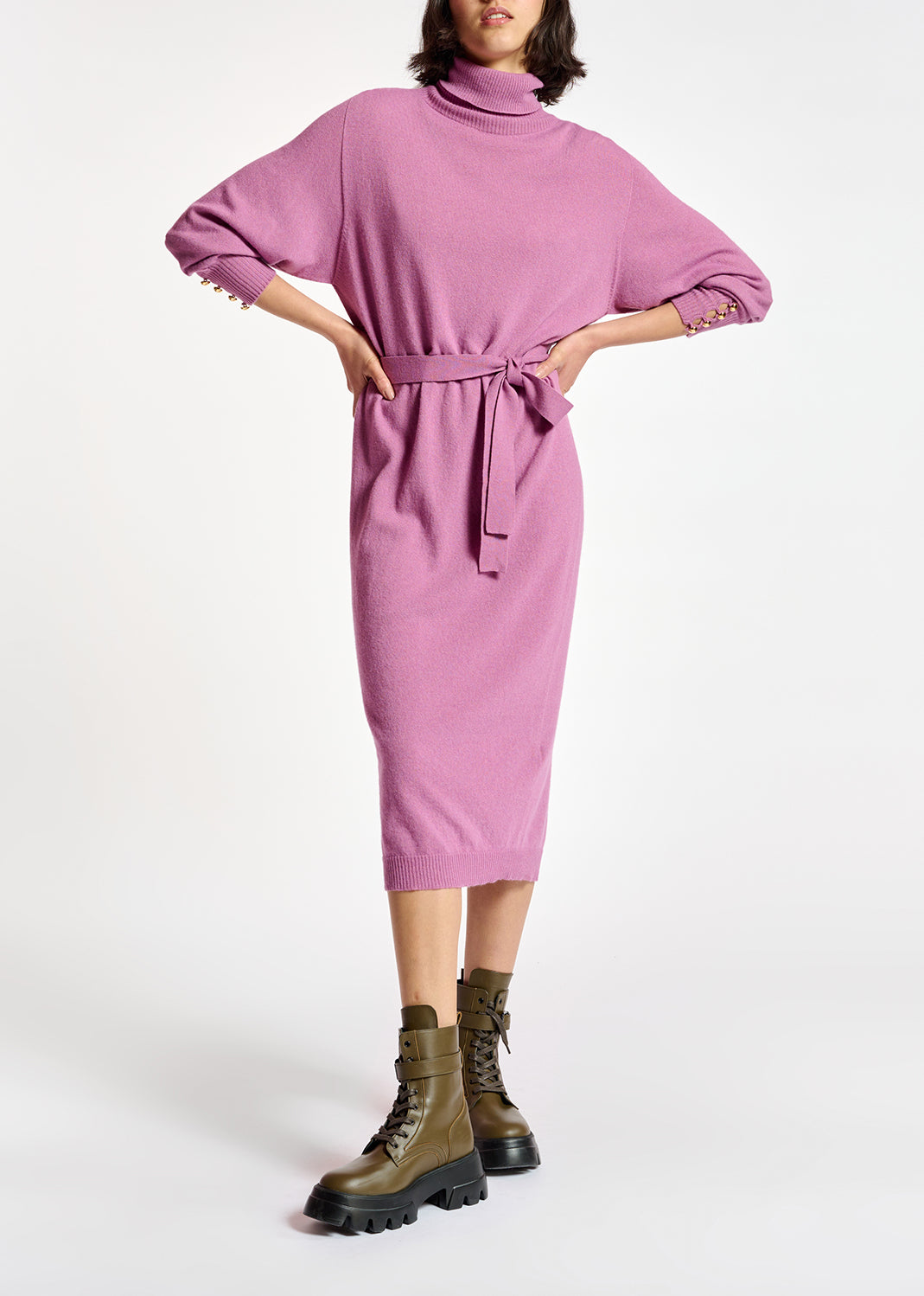 Donkerlila gebreide jurk met rolkraag RE—SSENTIEL | Essentiel second hand