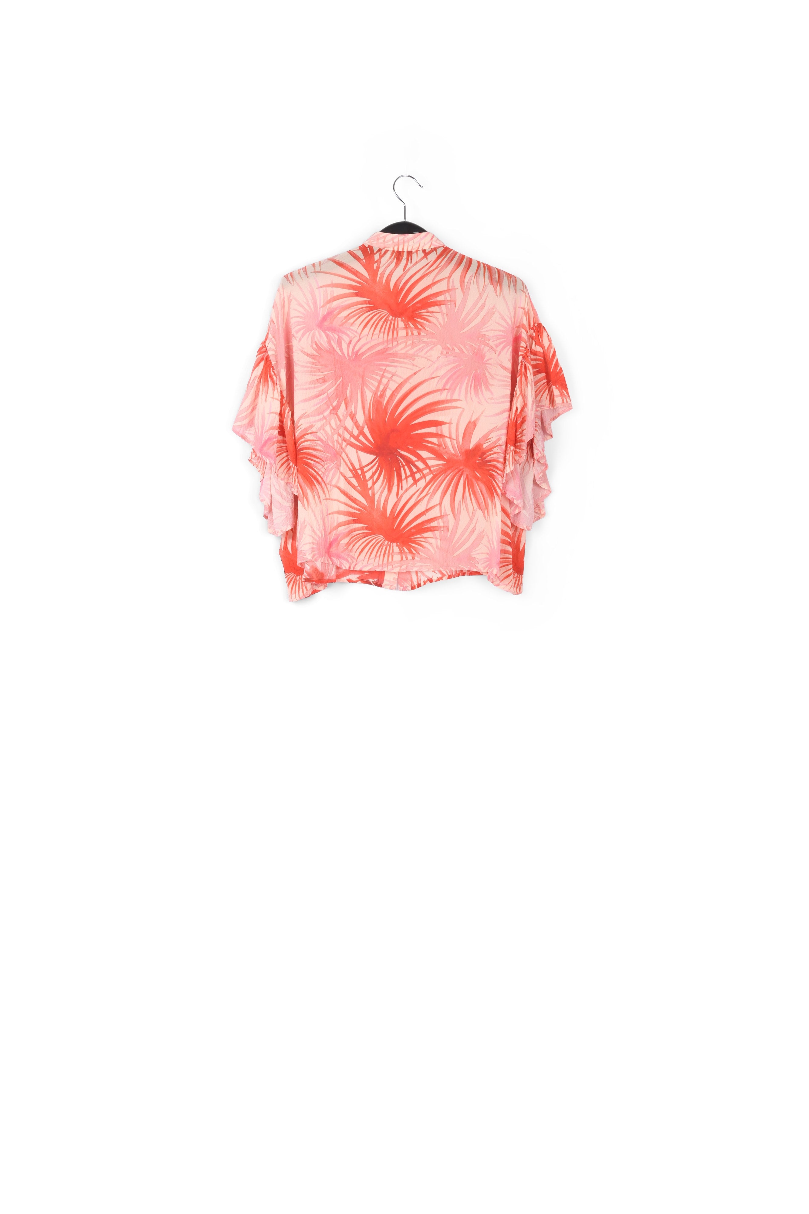 Orange ruffle-detailed top with palm leaf print RE—SSENTIEL | Essentiel second hand