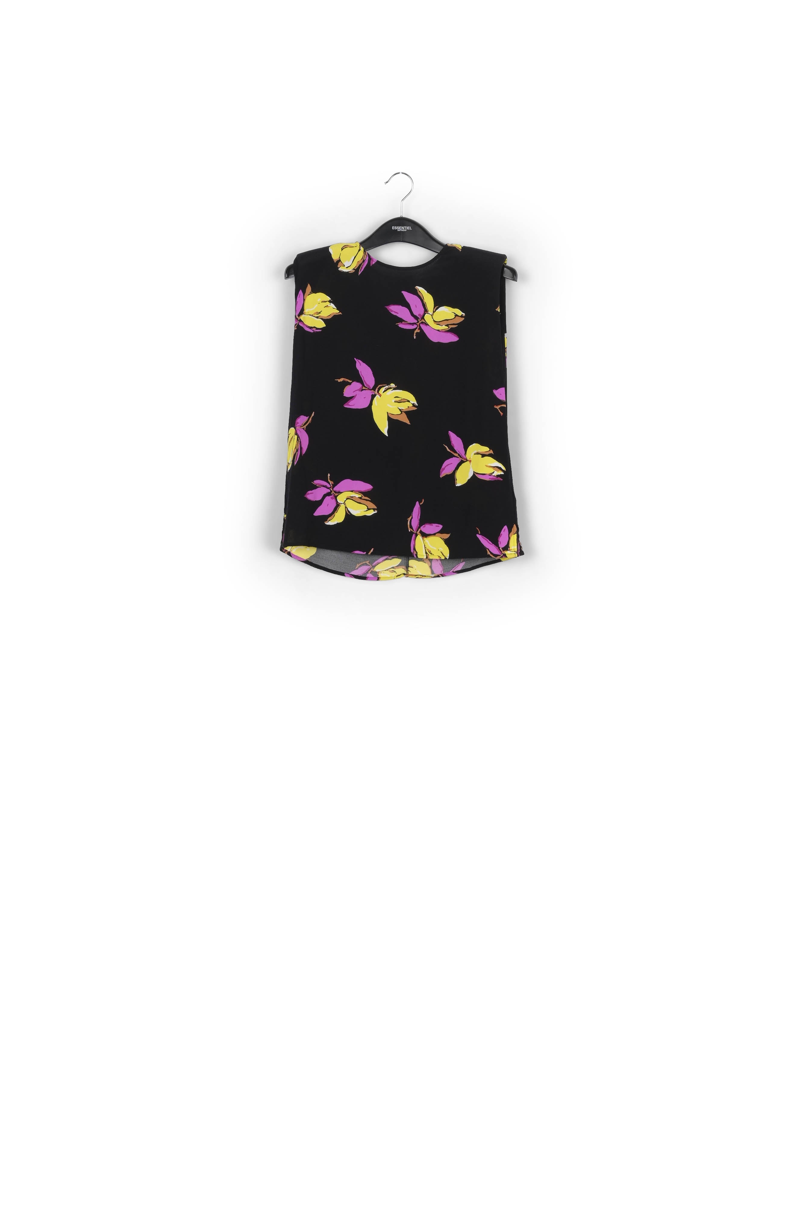Black floral-print sleeveless top with padded shoulders RE—SSENTIEL | Essentiel second hand
