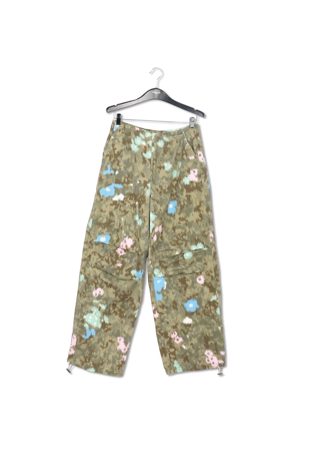 Khaki floral print cotton cargo pants RE—SSENTIEL | Essentiel second hand