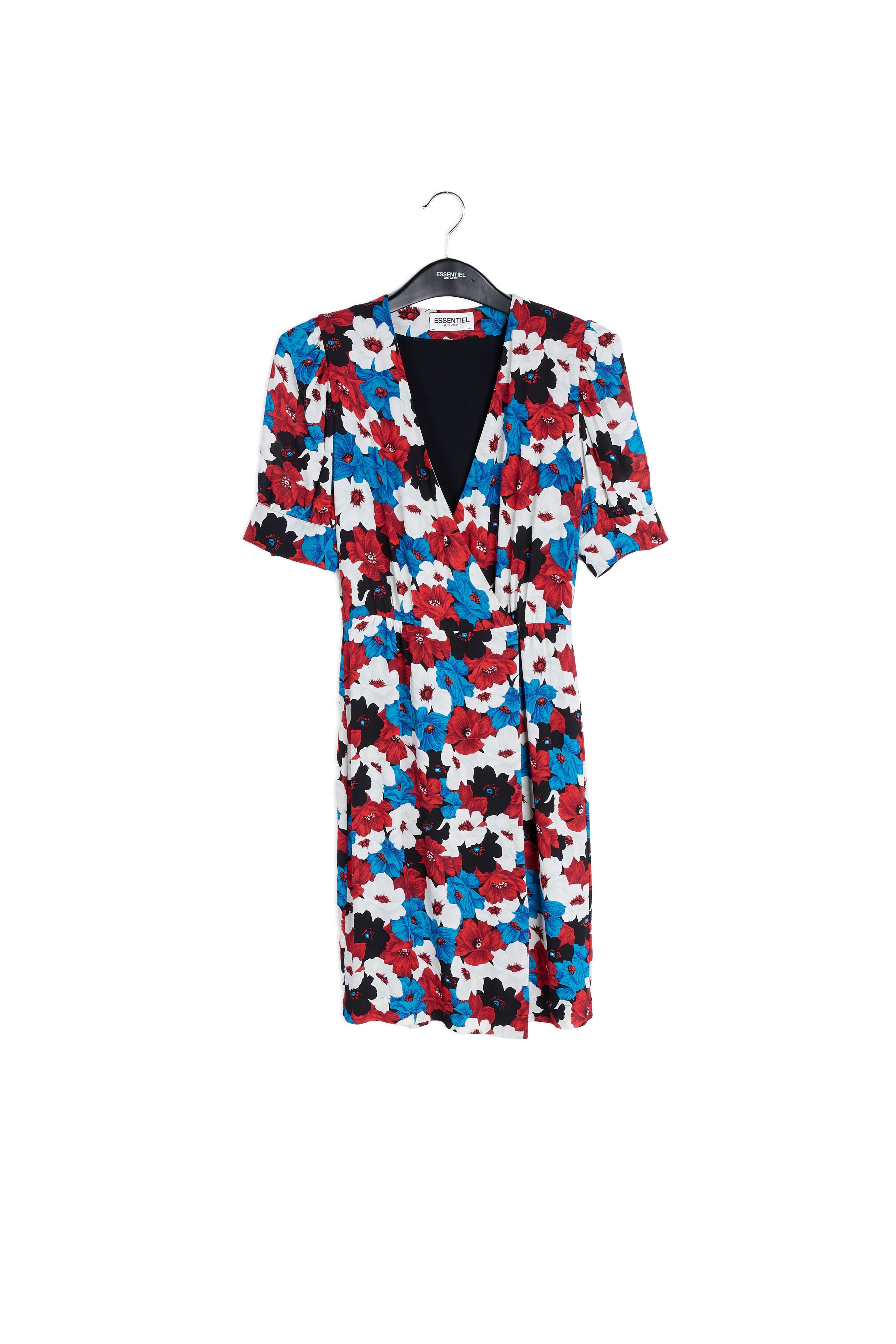 Wikkeljurk met rode, blauwe en witte bloemenprint RE—SSENTIEL | Essentiel second hand