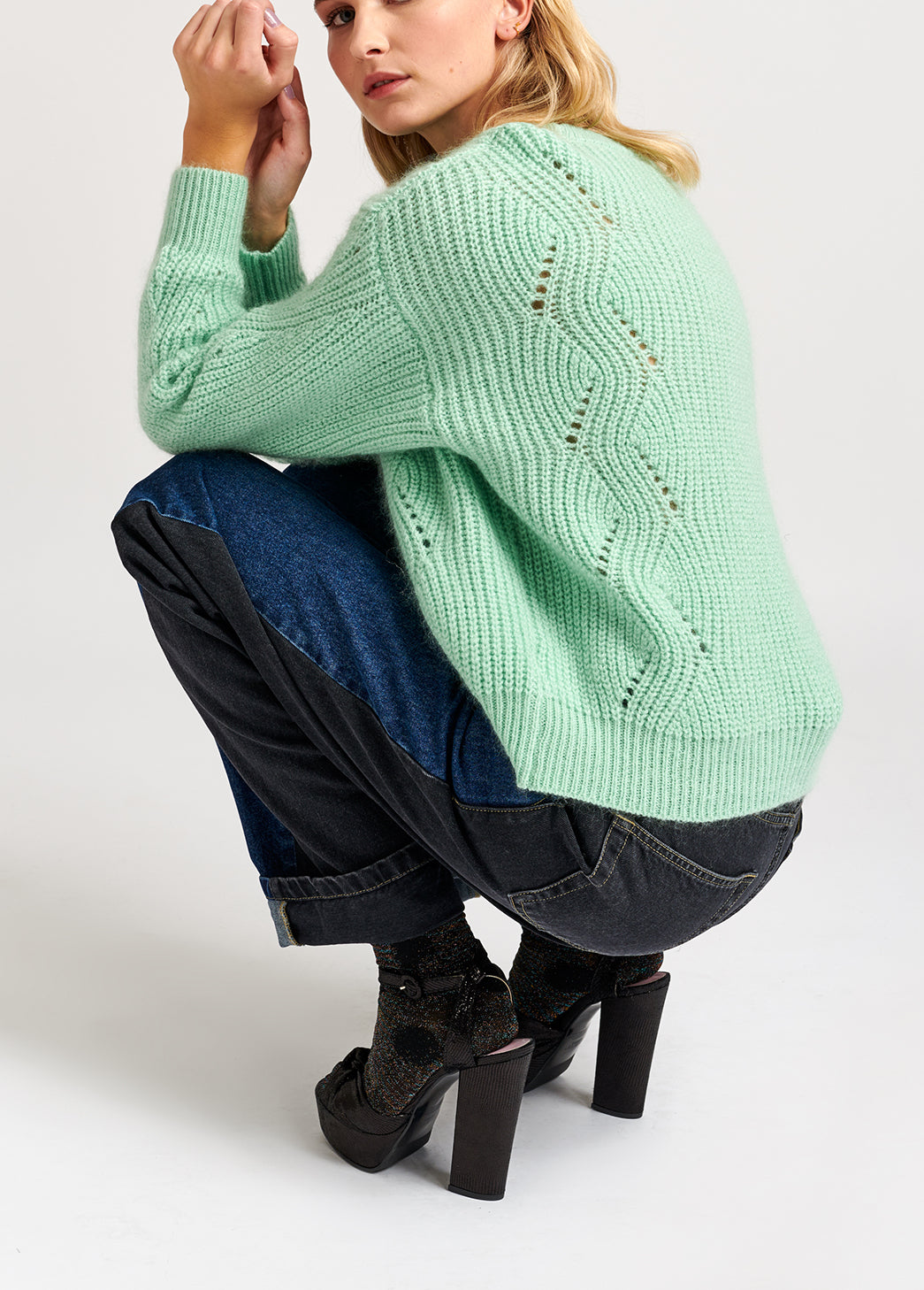 Mint green ribbed mohair-blend sweater RE—SSENTIEL | Essentiel second hand