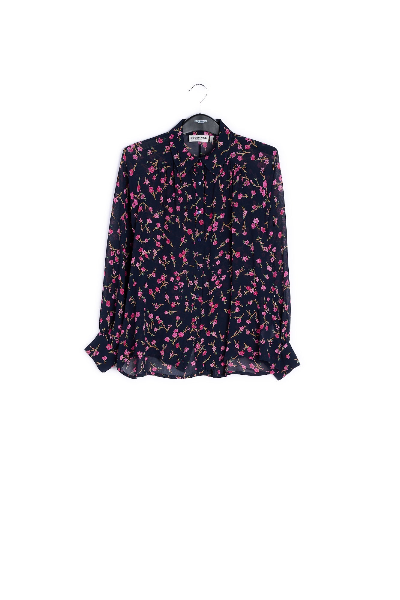 Dark blue floral-print oversized blouse RE—SSENTIEL | Essentiel second hand