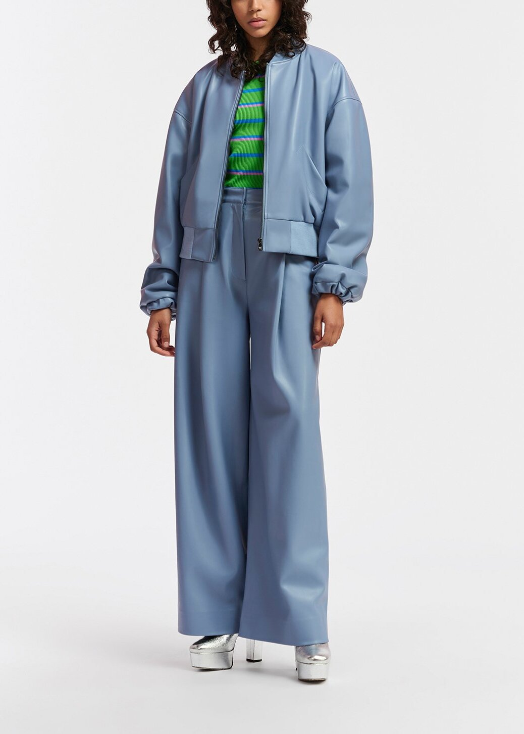 Powder blue faux leather pants RE—SSENTIEL | Essentiel second hand