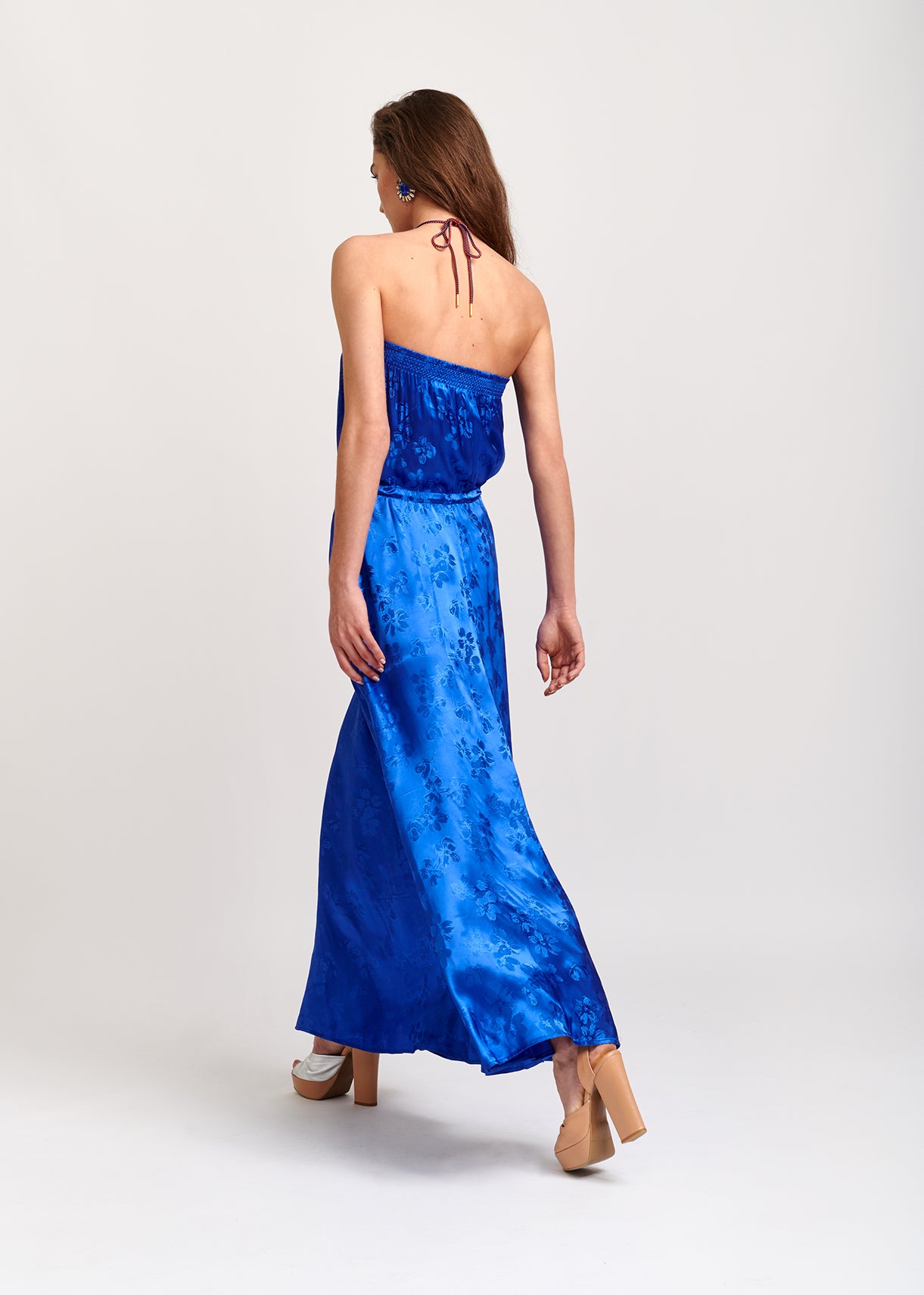 Robe maxi en jacquard bleu cobalt à  fleurs RE—SSENTIEL | Essentiel second hand