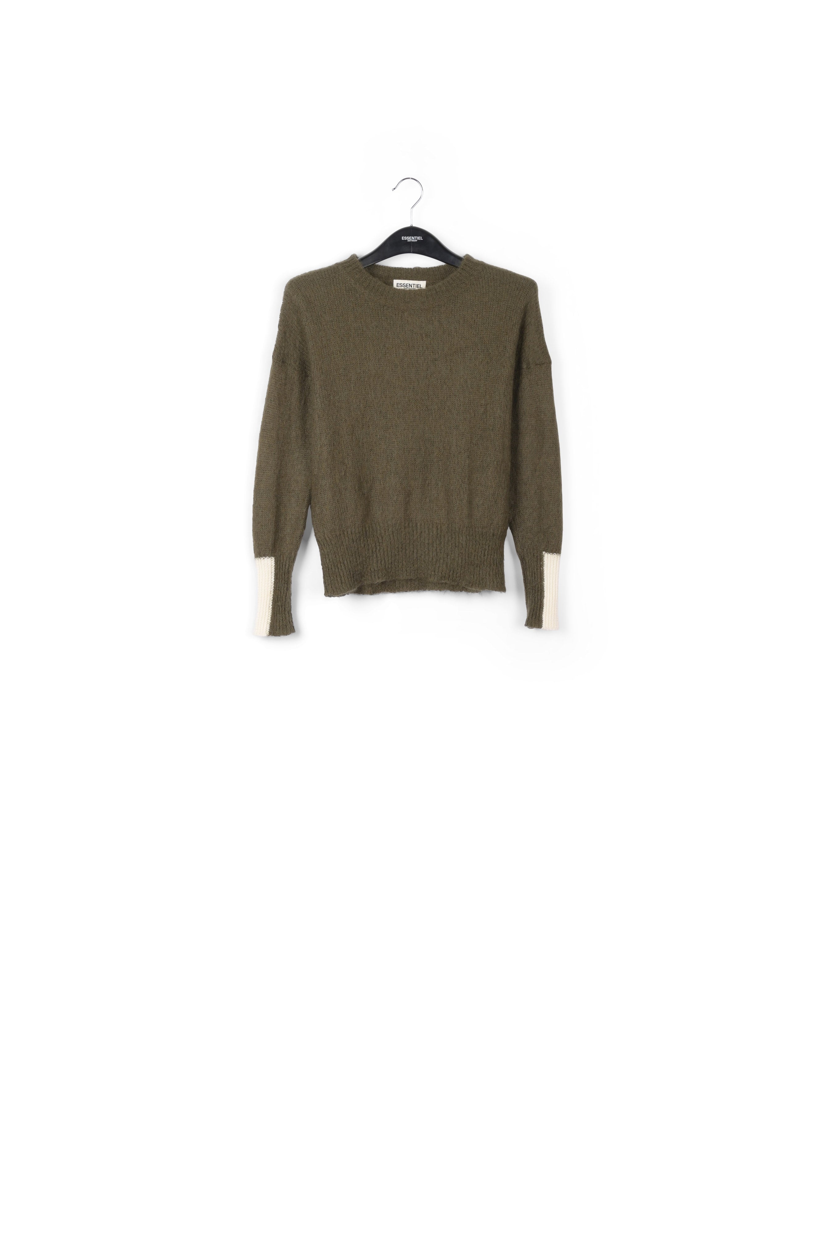 Khaki green light knit sweater with contrasting cuffs RE—SSENTIEL | Essentiel second hand