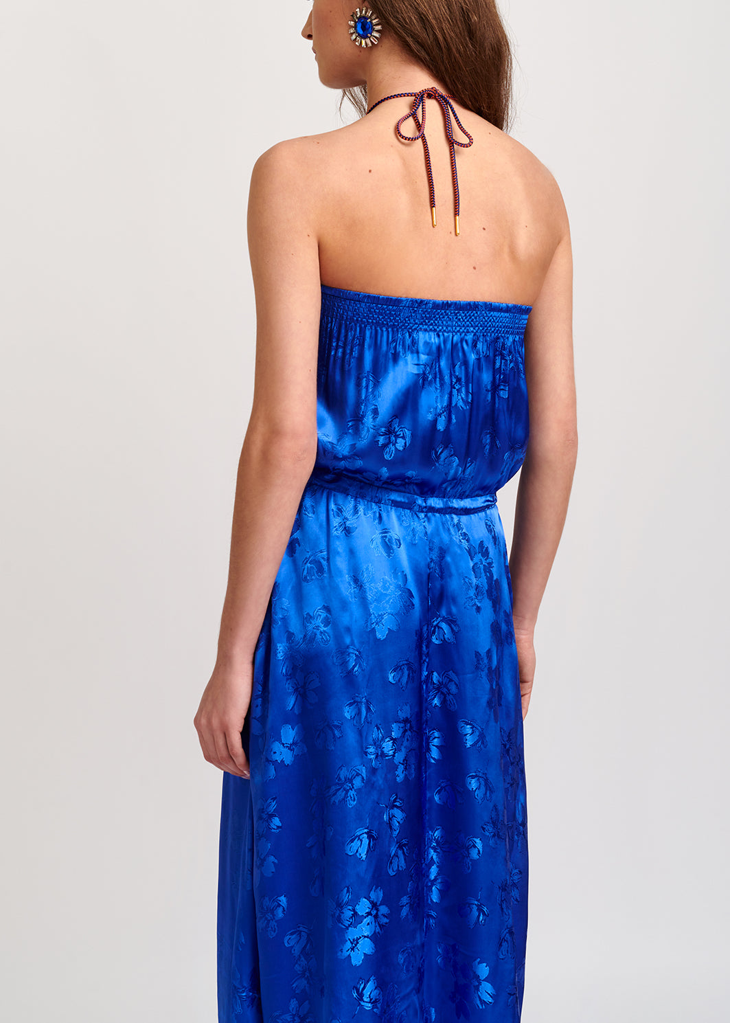 Cobalt blue floral-print jacquard maxi dress RE—SSENTIEL | Essentiel second hand