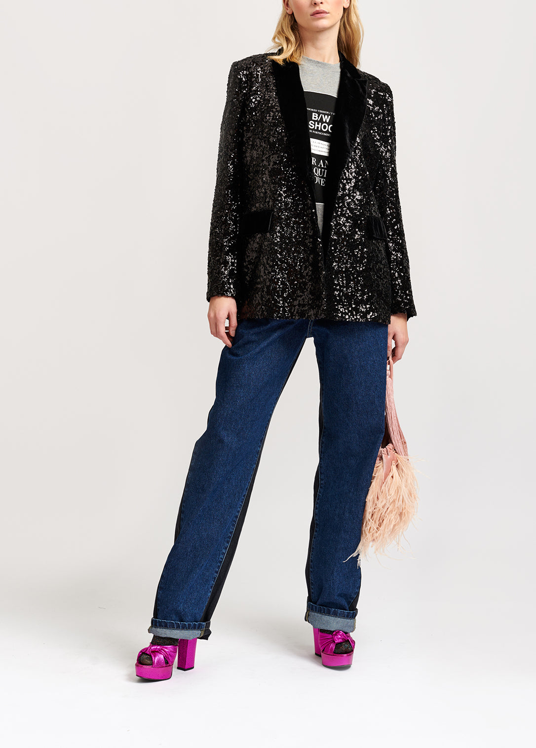 Black sequined double-breasted blazer RE—SSENTIEL | Essentiel second hand