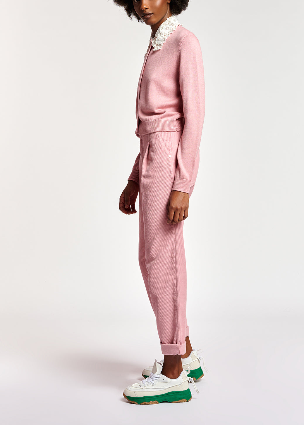 Pink cotton-corduroy pants RE—SSENTIEL | Essentiel second hand