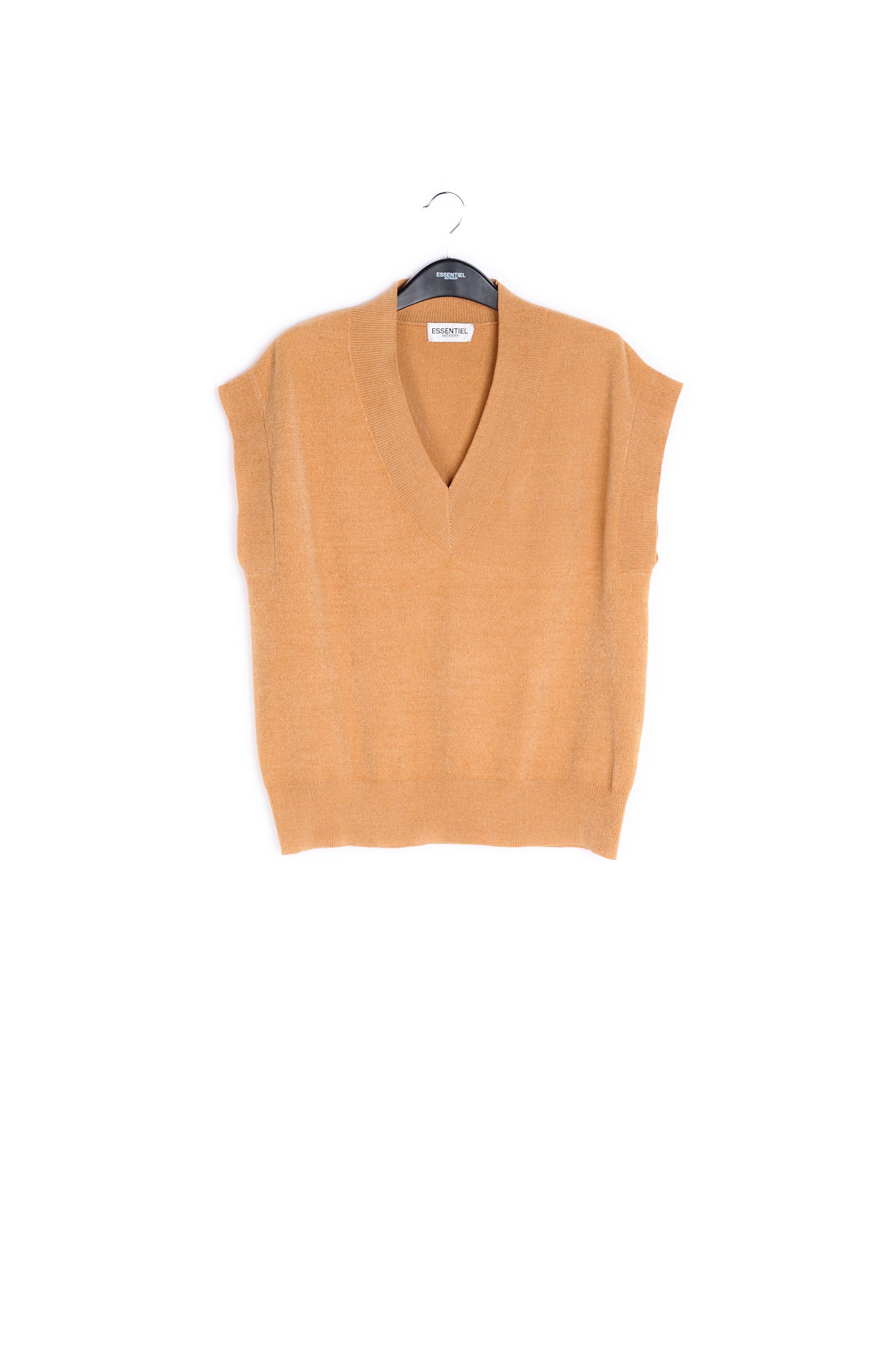 Camel sleeveless knitted vest RE—SSENTIEL | Essentiel second hand
