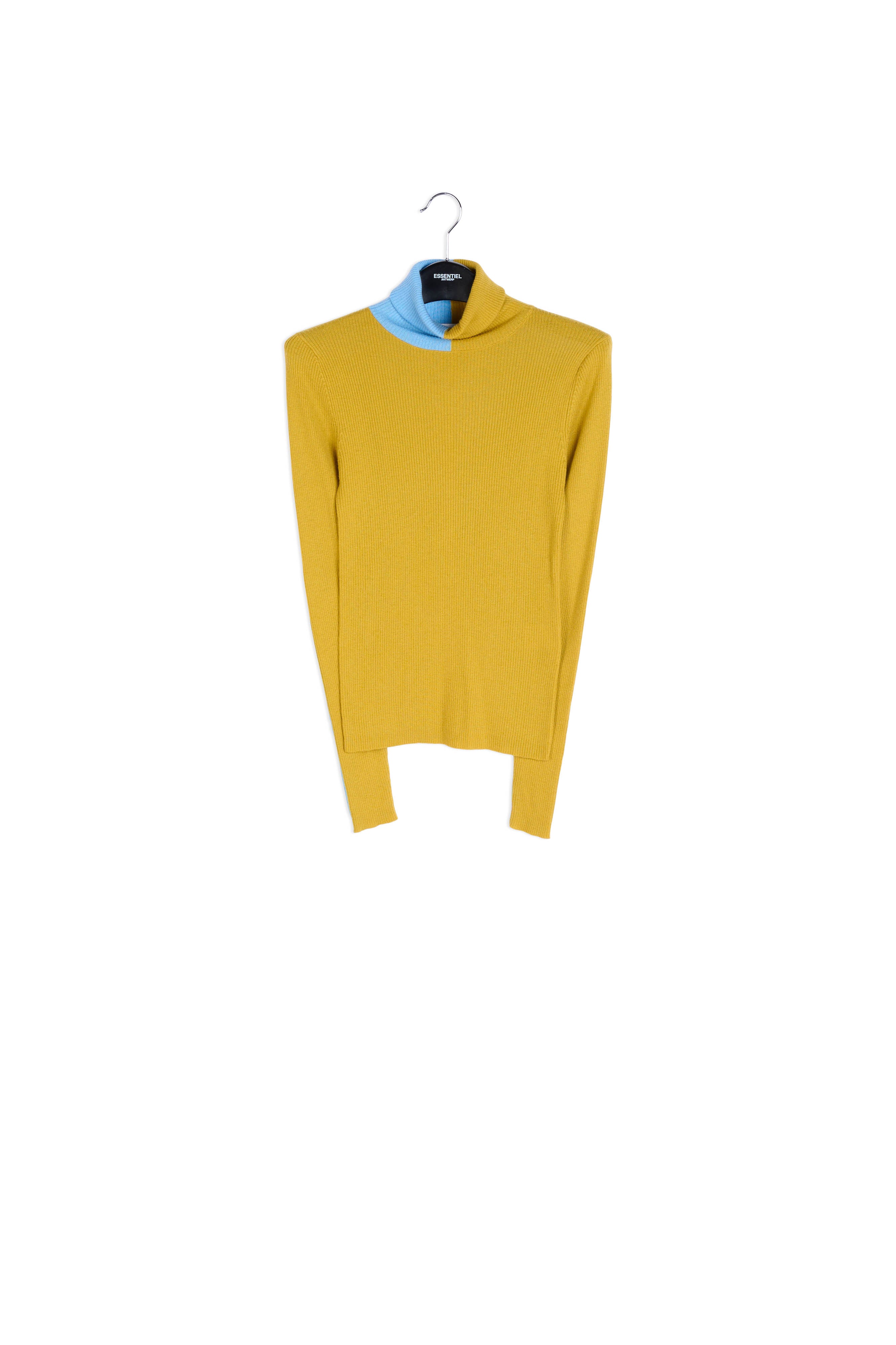 Ochre and blue two-tone turtleneck knit sweater RE—SSENTIEL | Essentiel second hand