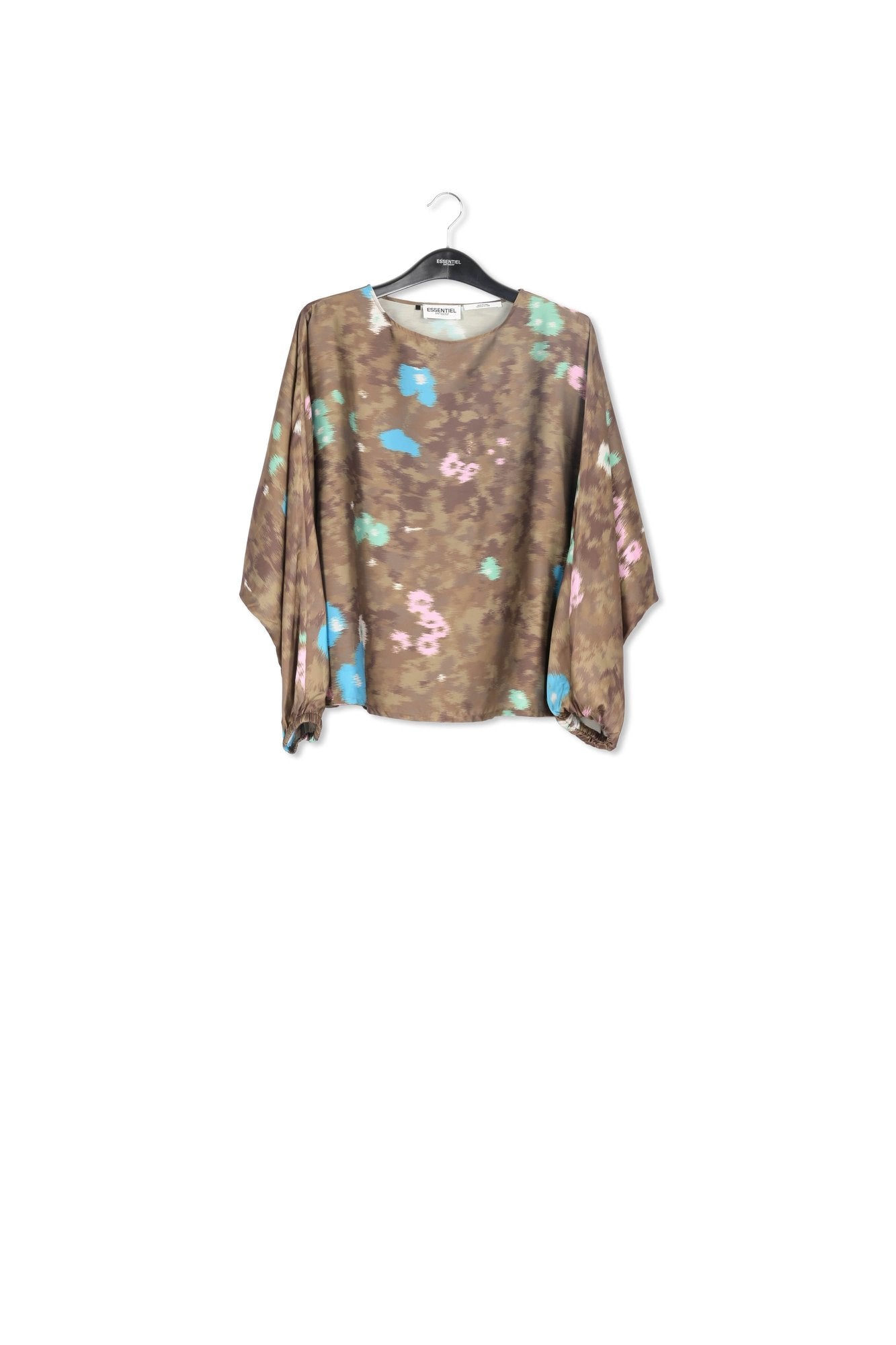 Khaki batwing-sleeve top with floral print RE—SSENTIEL | Essentiel second hand
