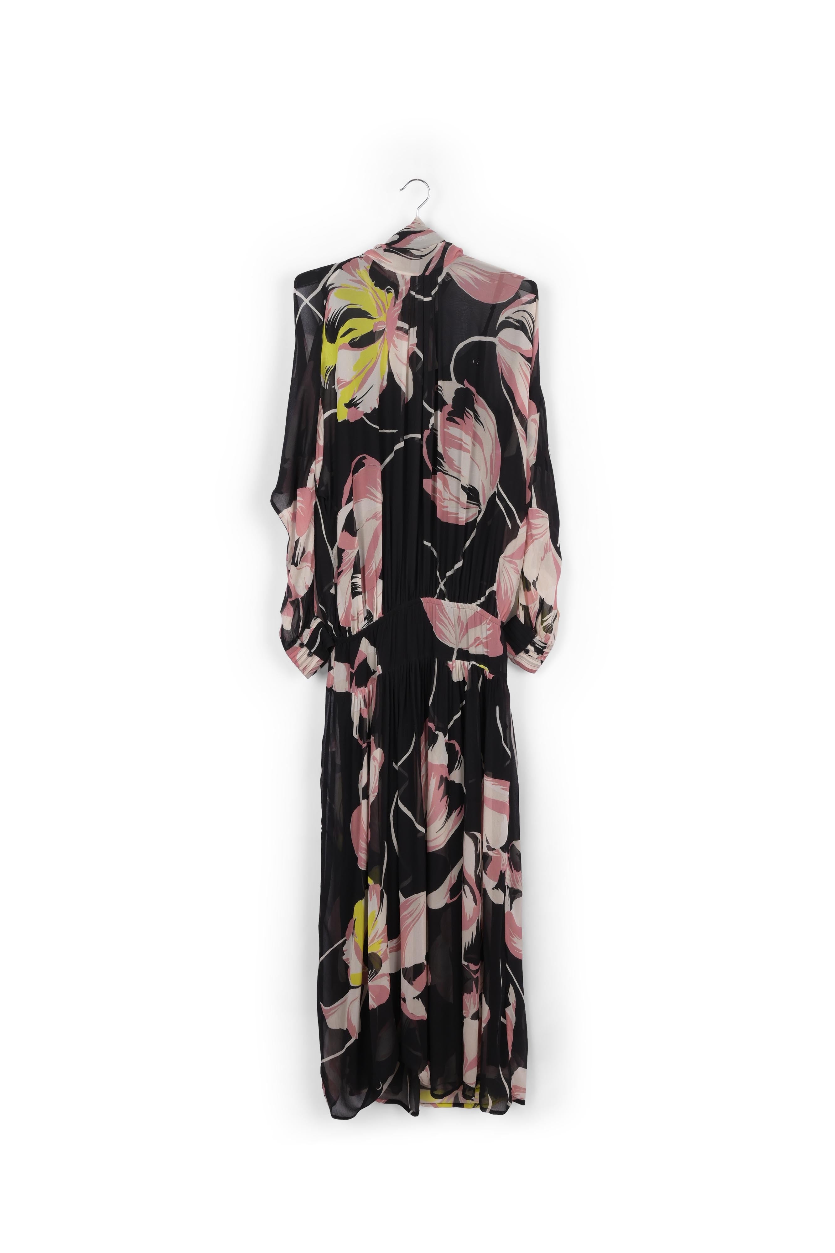 Black floral-print voluminous maxi dress RE—SSENTIEL | Essentiel second hand