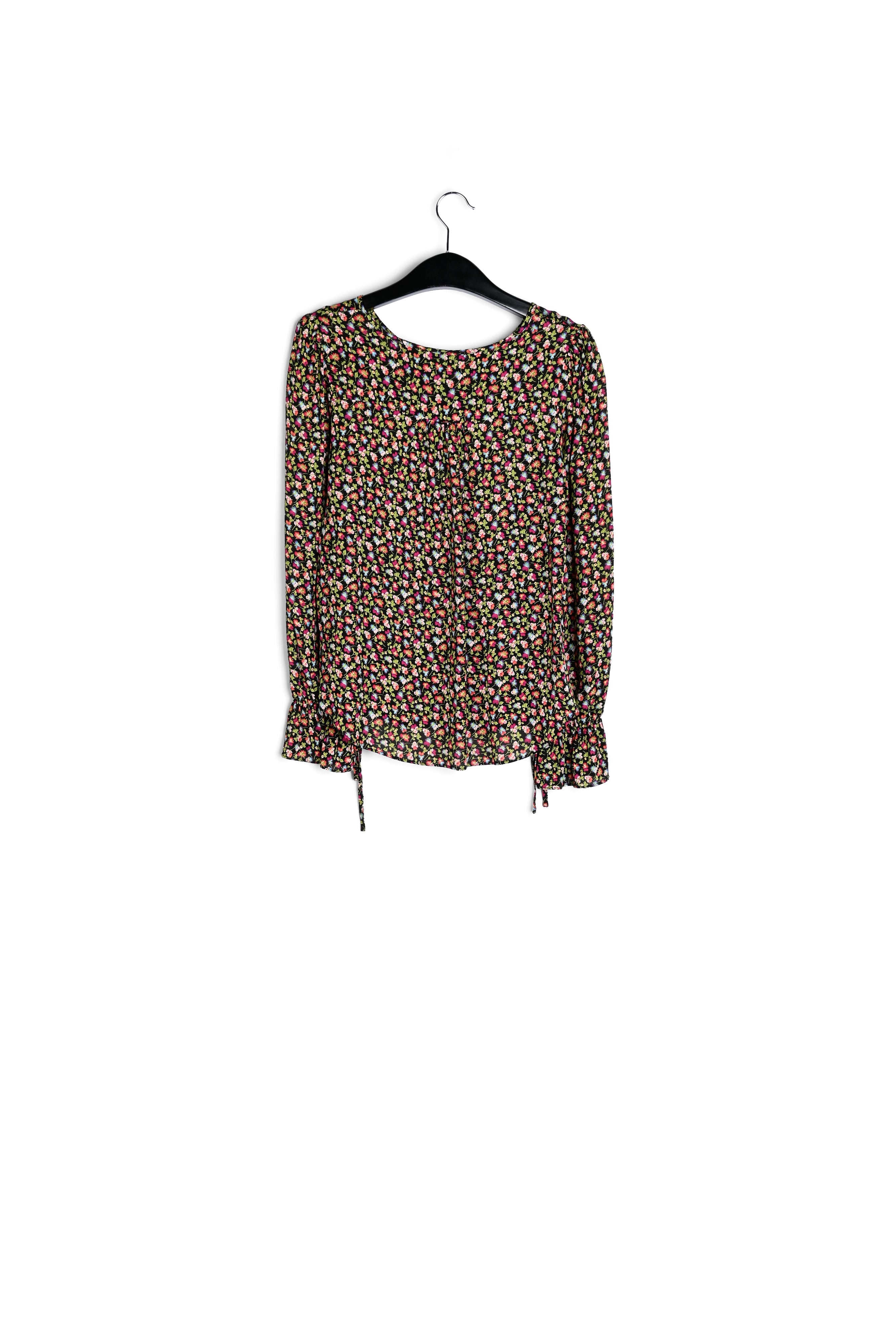 Blouse met zwarte, lichtgroene en fuchsia bloemenprint RE—SSENTIEL | Essentiel second hand