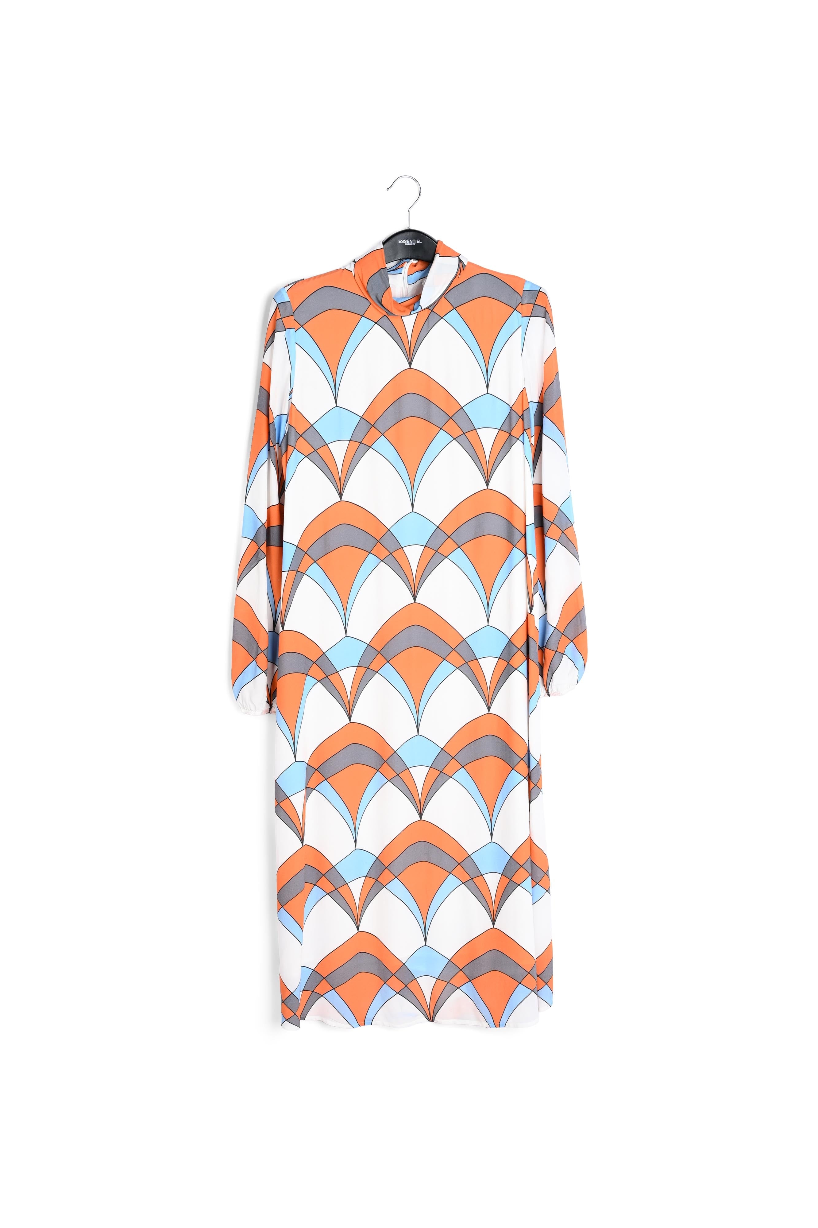 Gebroken witte jurk met grafische print en strik RE—SSENTIEL | Essentiel second hand