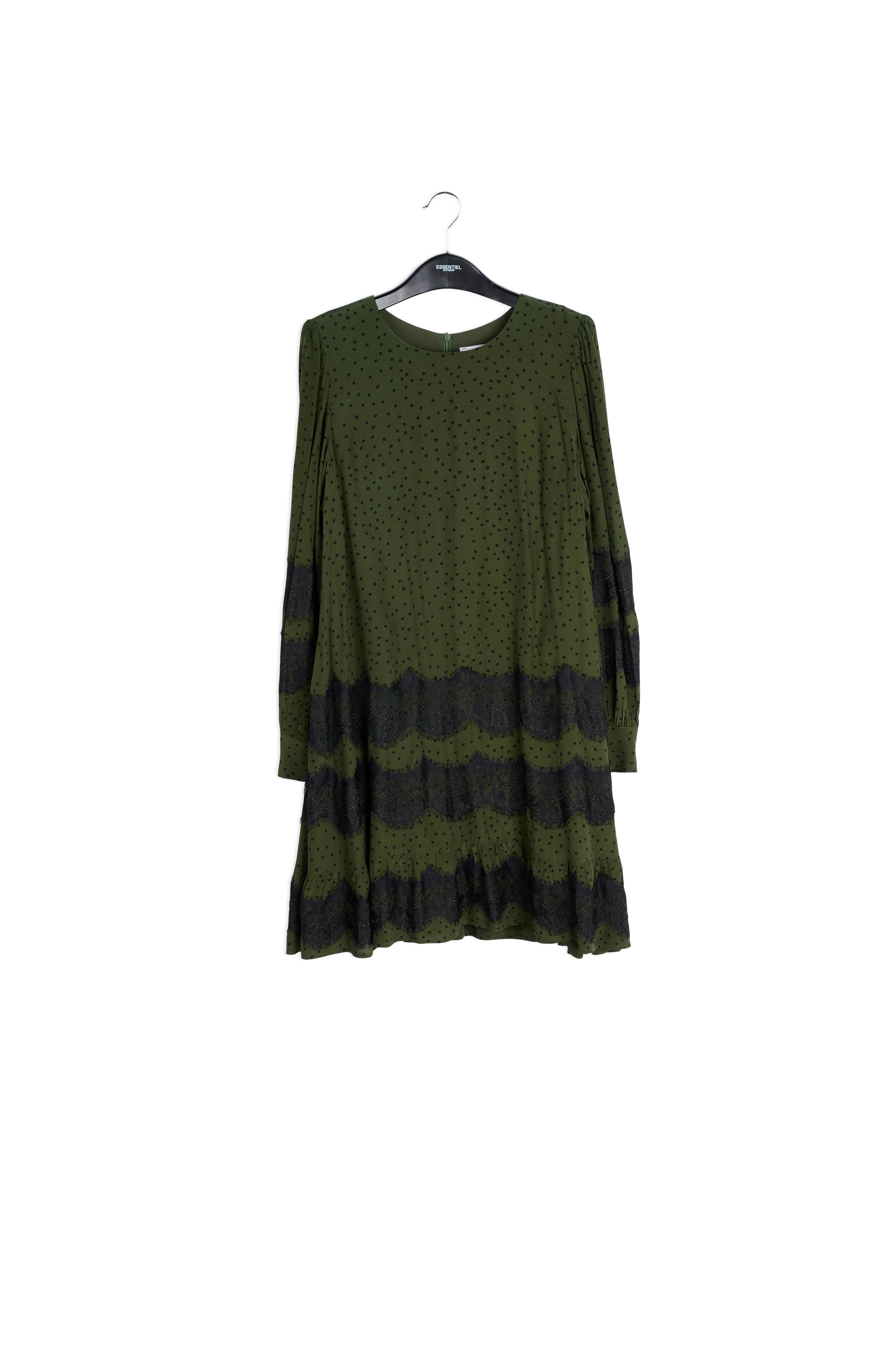 Khaki green mini dress with lace inserts RE—SSENTIEL | Essentiel second hand