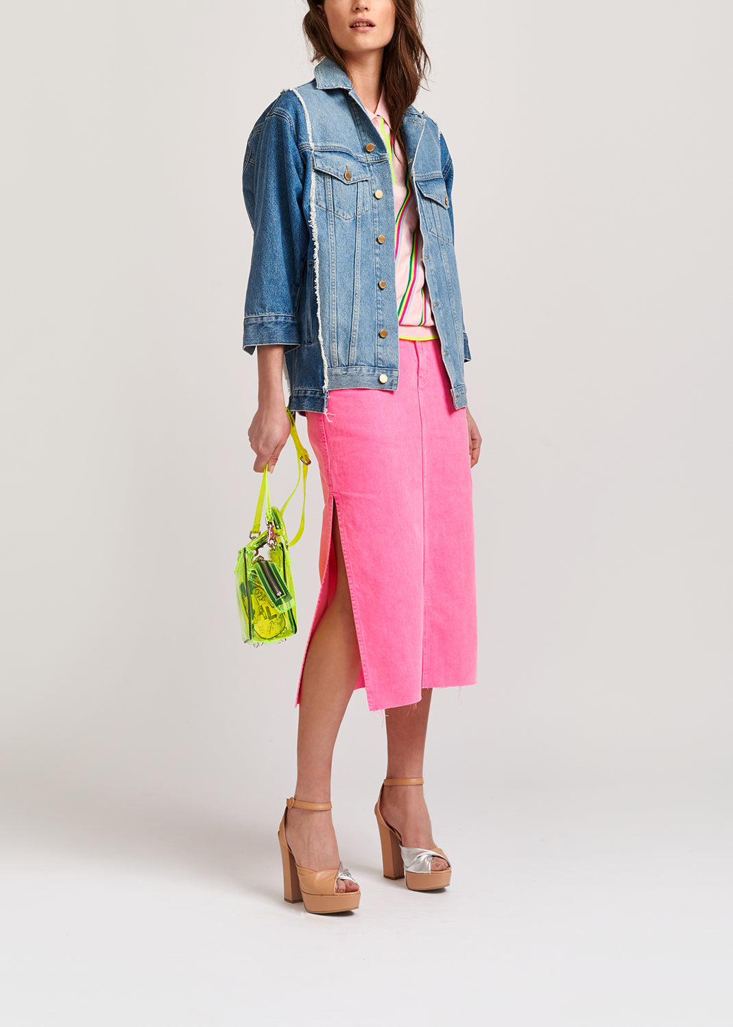 Light pink polo shirt with neon stripes RE—SSENTIEL | Essentiel second hand