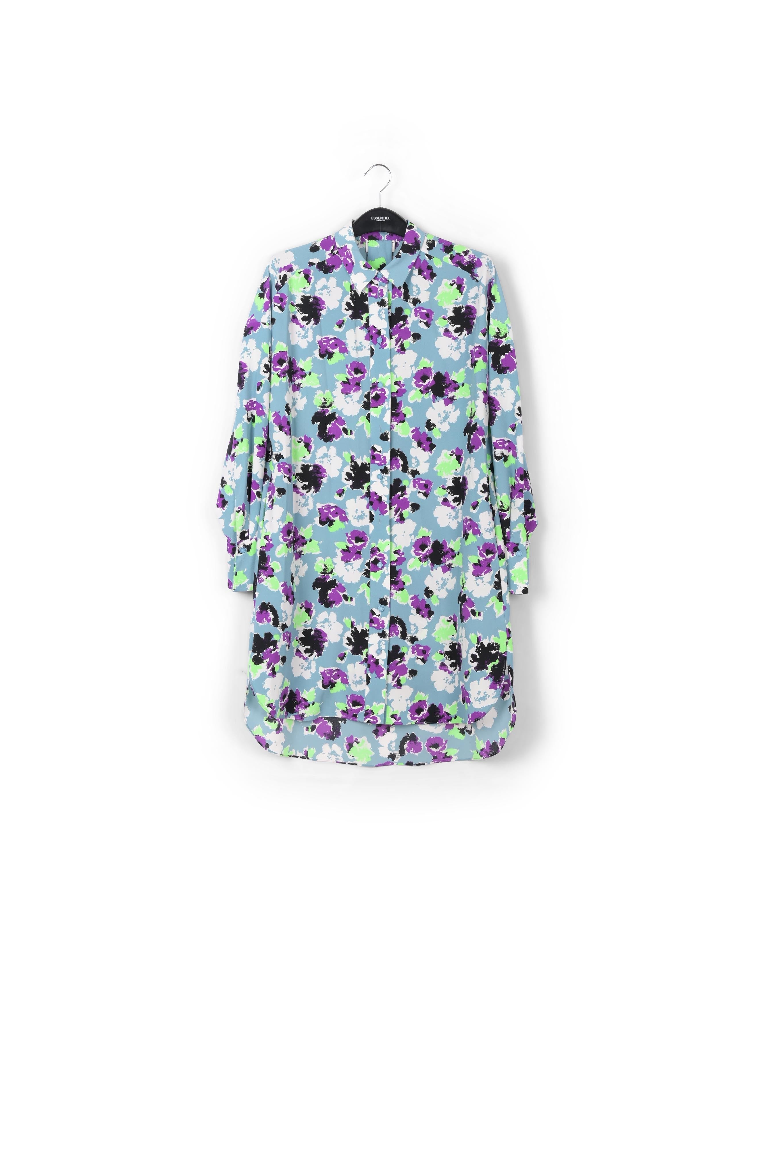 Light blue floral mini shirt dress RE—SSENTIEL | Essentiel second hand