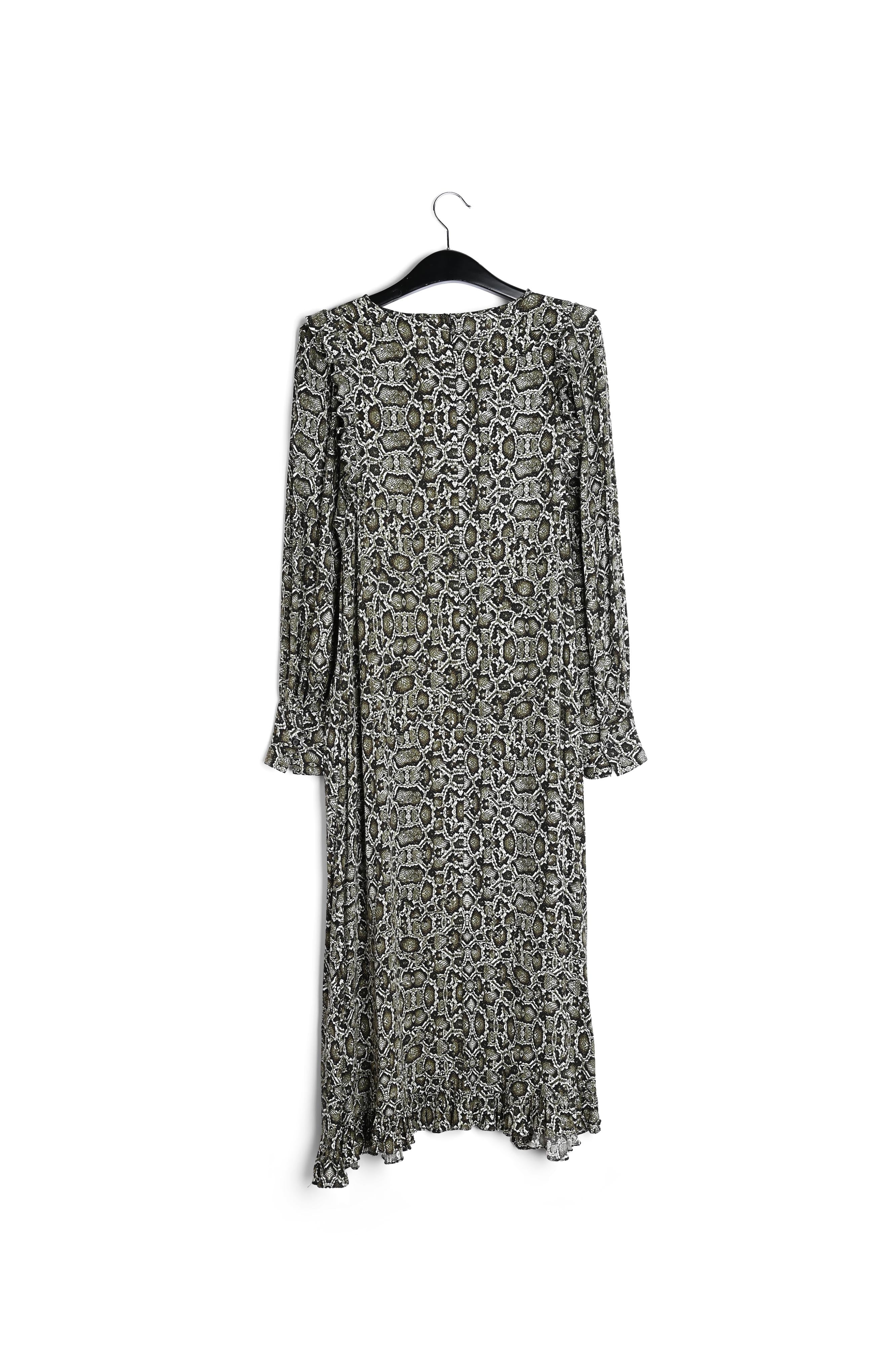 Kakigroene midi-jurk met slangenprint RE—SSENTIEL | Essentiel second hand